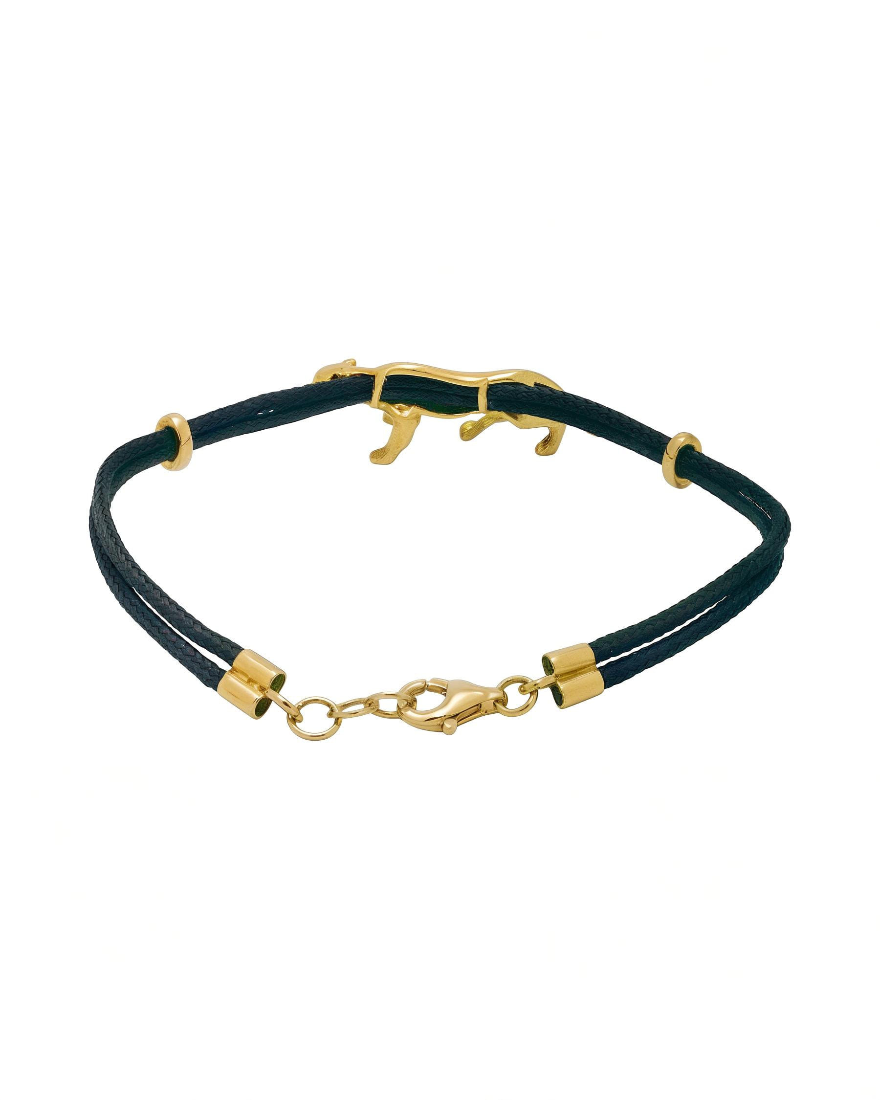 Bracciale con cordino di tessuto e ciondolo panthere in oro giallo e diamante-2