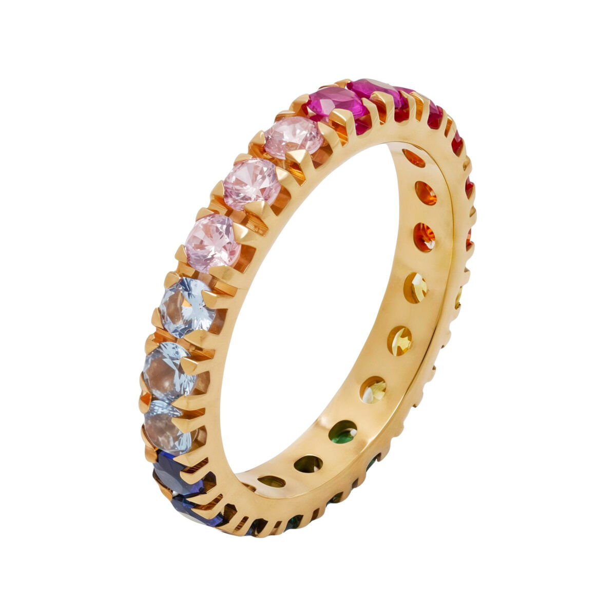 Anello eternity in oro rosa rainbow con zaffiri multicolor-1