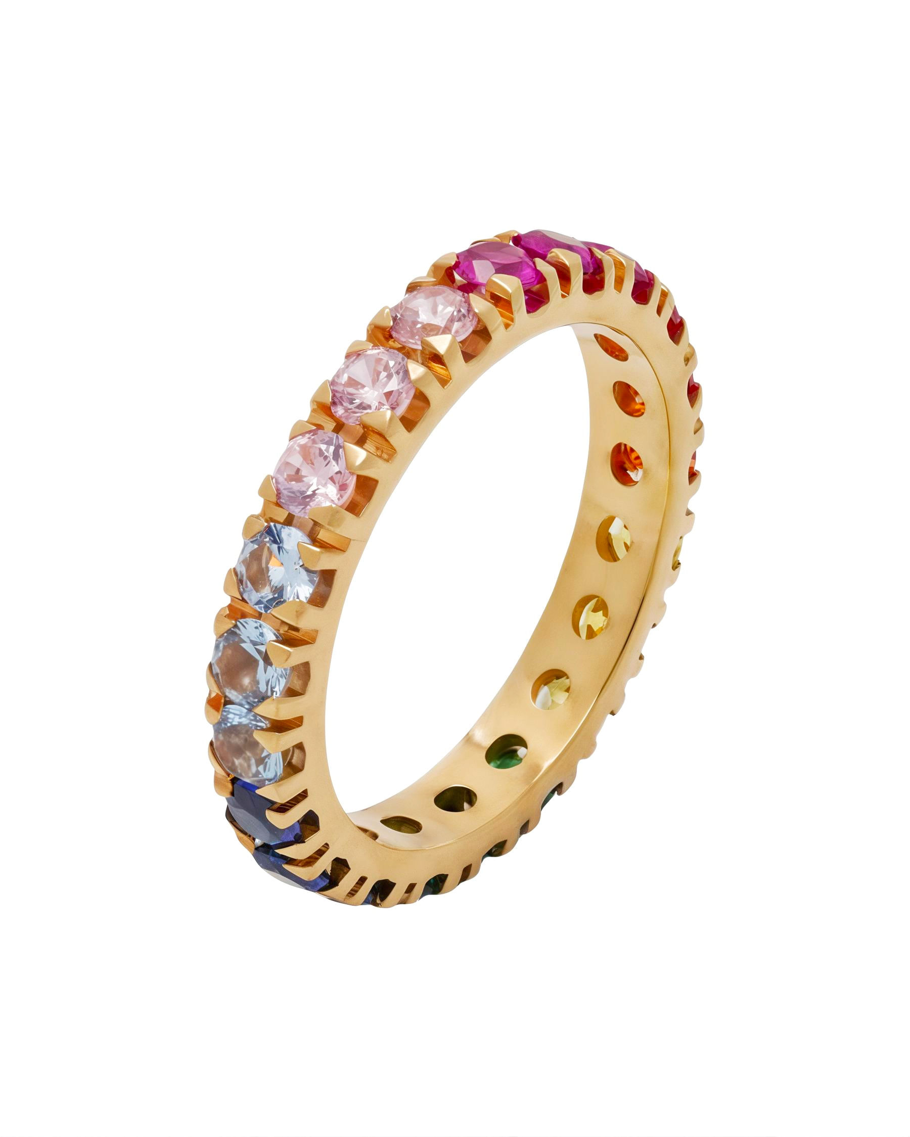 Anello eternity in oro rosa rainbow con zaffiri multicolor-1