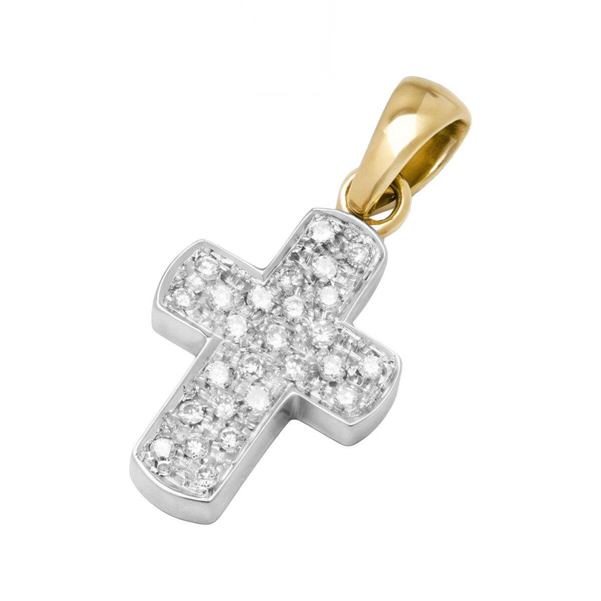 Ciondolo croce oro bianco e giallo con diamanti-1