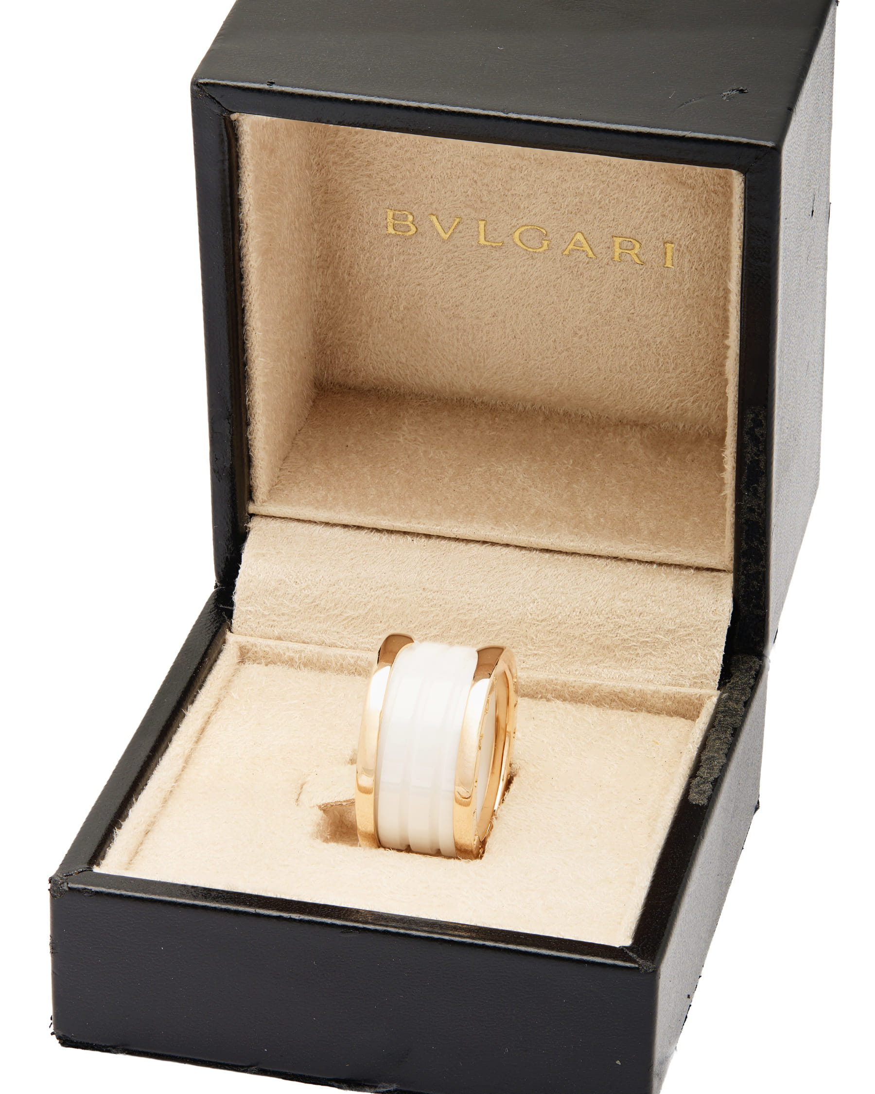 Anello bulgari b01 4 fasce oro rosa e ceramica bianca-3