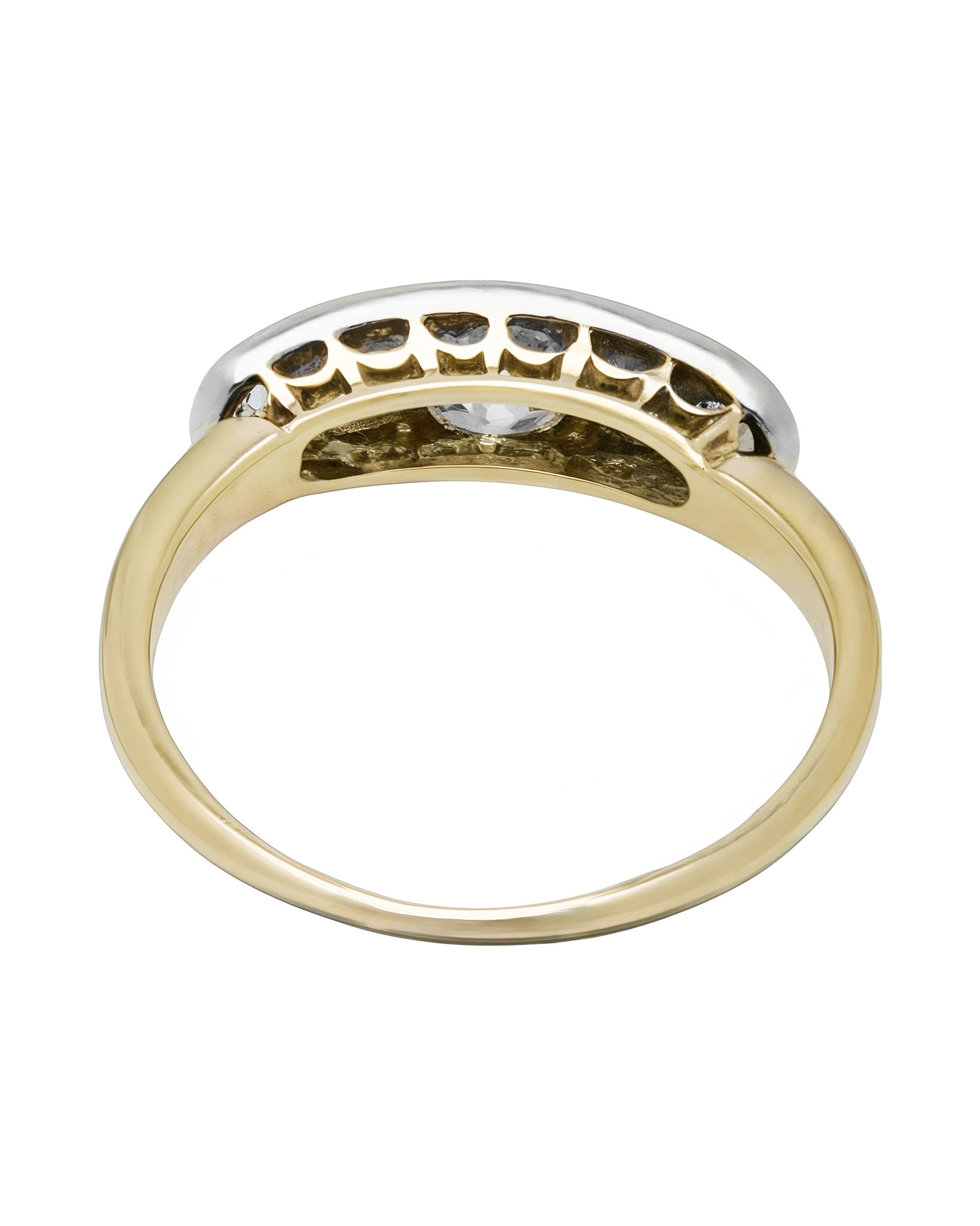 Anello veretta in oro giallo e bianco con 5 diamanti taglio antico-3