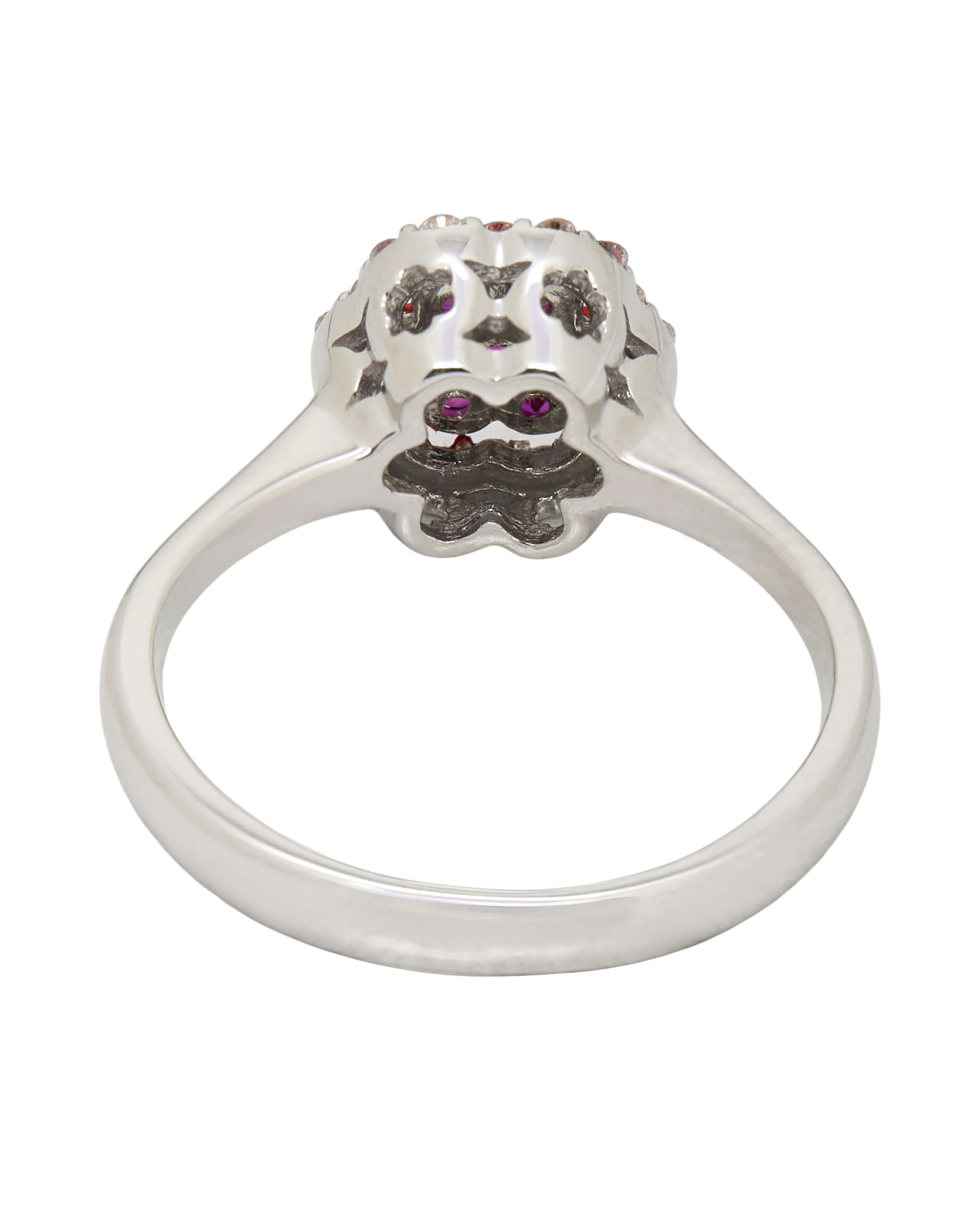 Anello fiore in oro bianco con diamanti e rubini-3