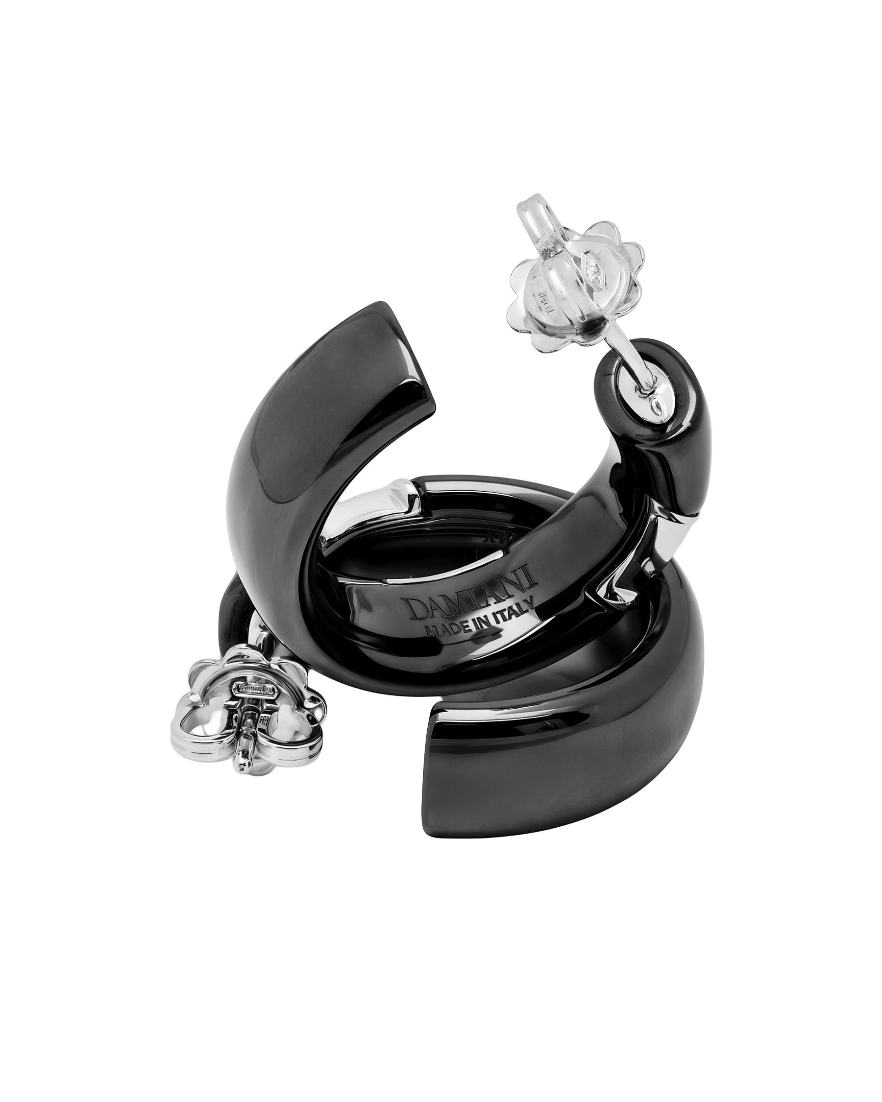 Orecchini damiani icon in ceramica nera e oro bianco-2