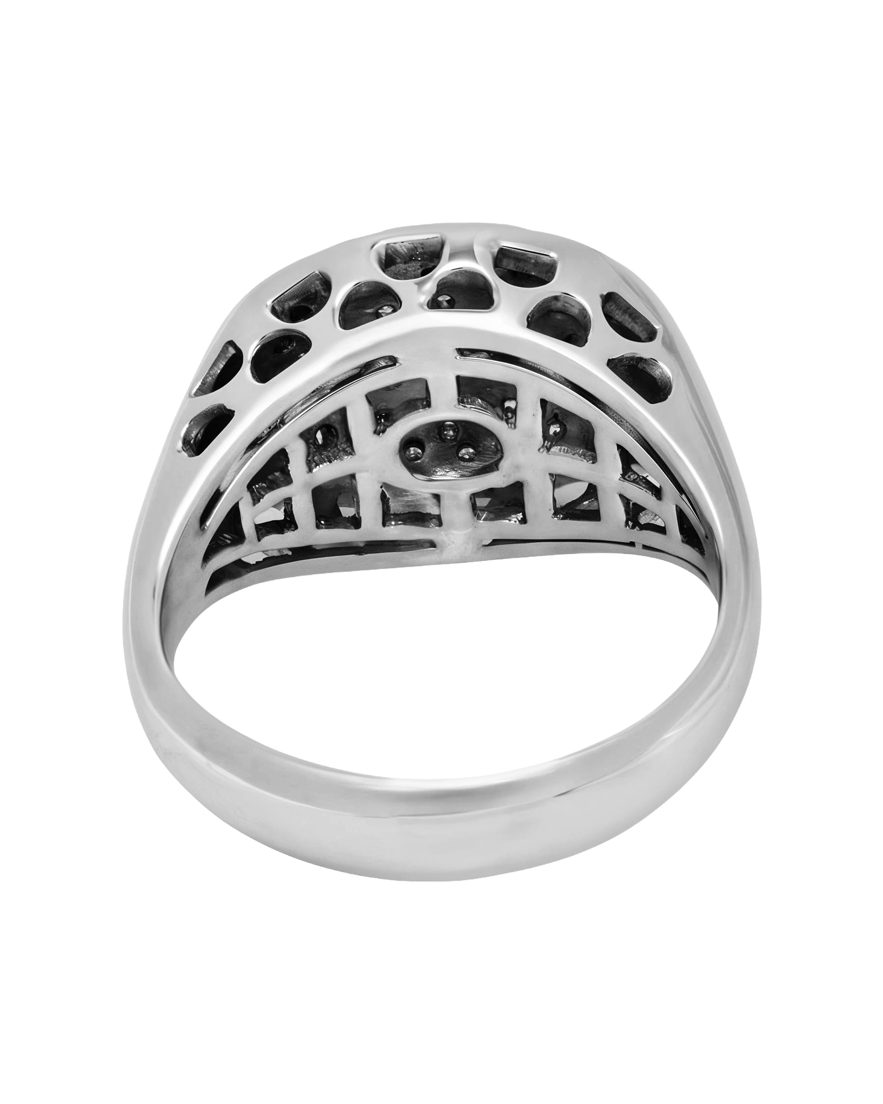 Anello sigillo in oro bianco 18 kt con pavè di diamanti-3