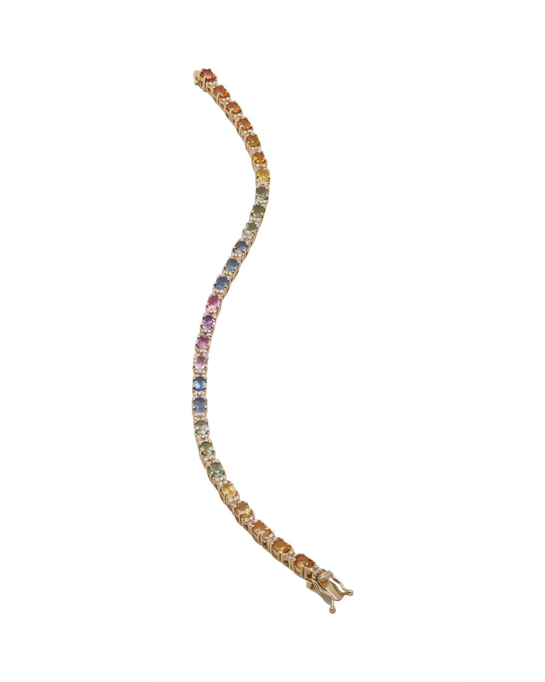 Bracciale tennis in oro rosa con zaffiri multicolor e diamanti-2