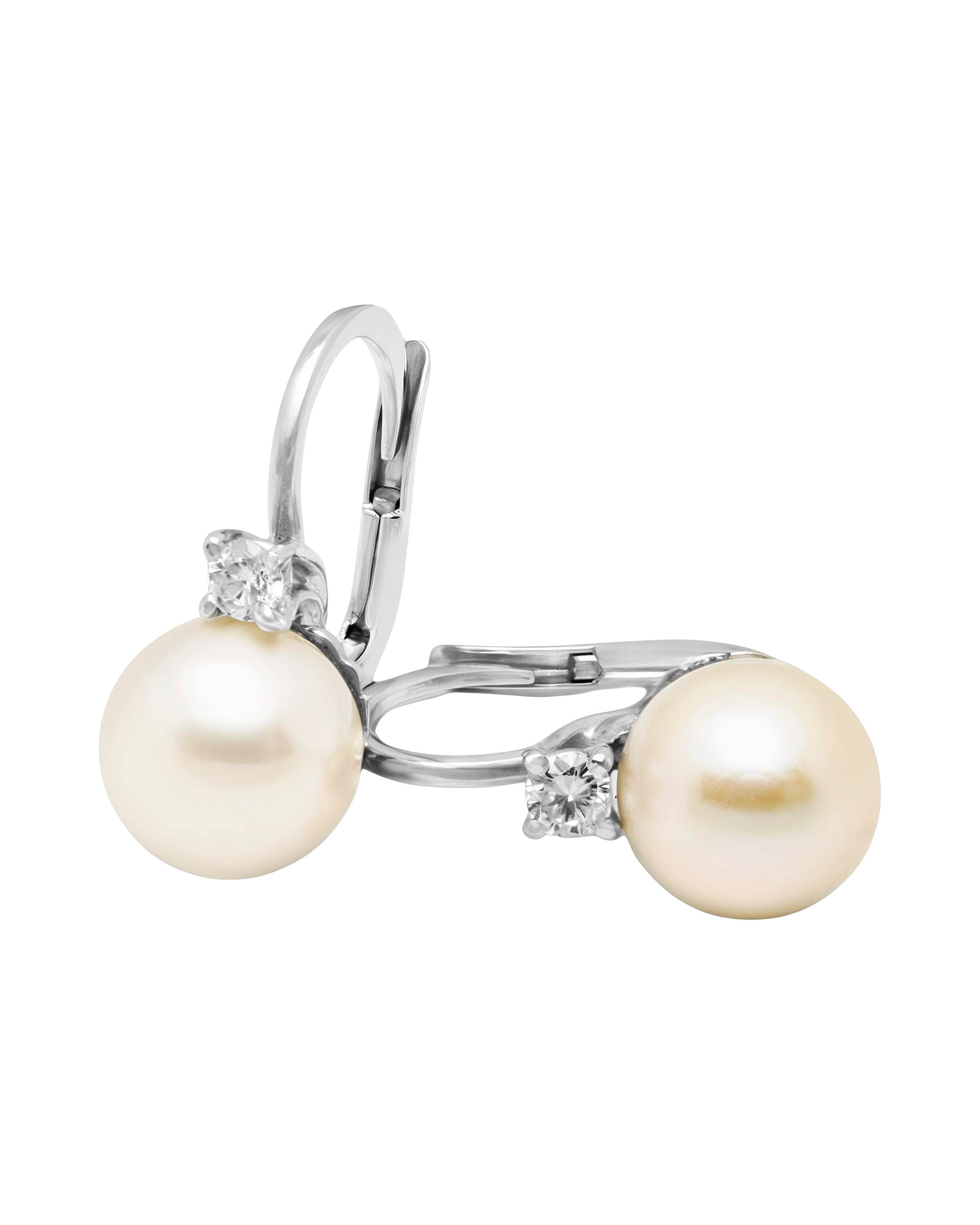 Orecchini con monachela in oro bianco con perla da 8,50 mm e diamante-1