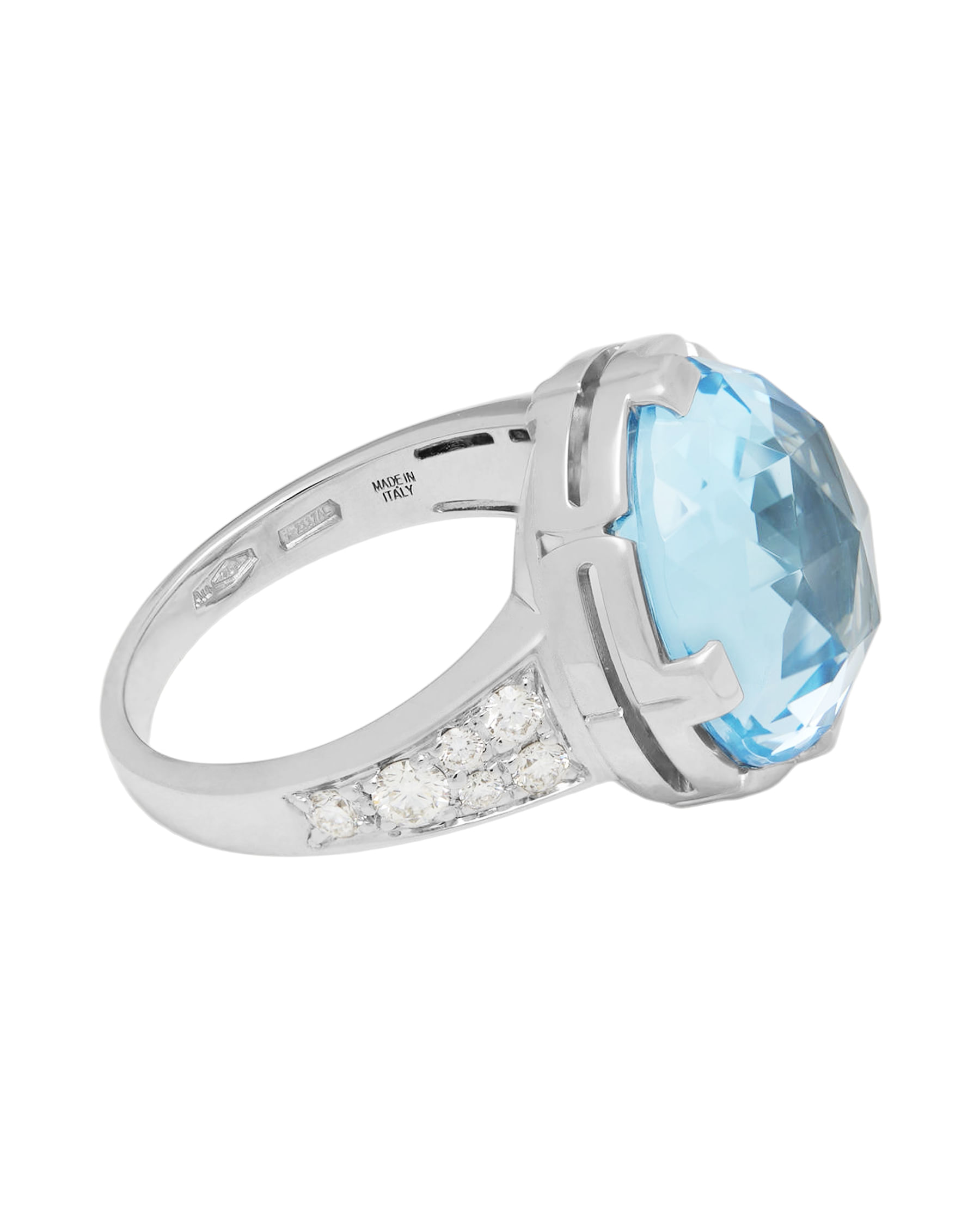Anello bulgari parentesi cocktail in oro bianco con topazio blu e diamanti-2