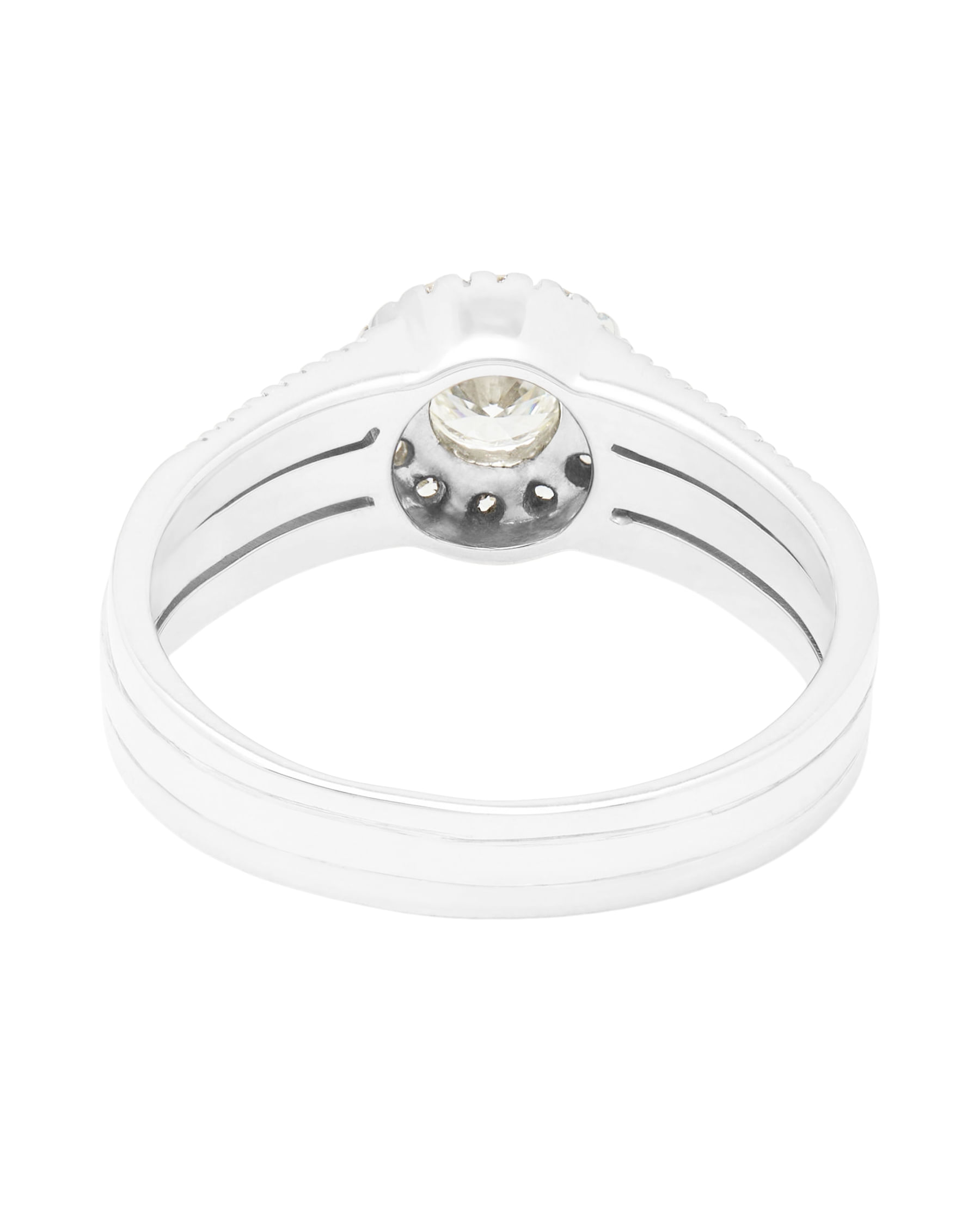 Anello solitario con diamante centrale con contorno e 3 file sul gambo di diamanti-3