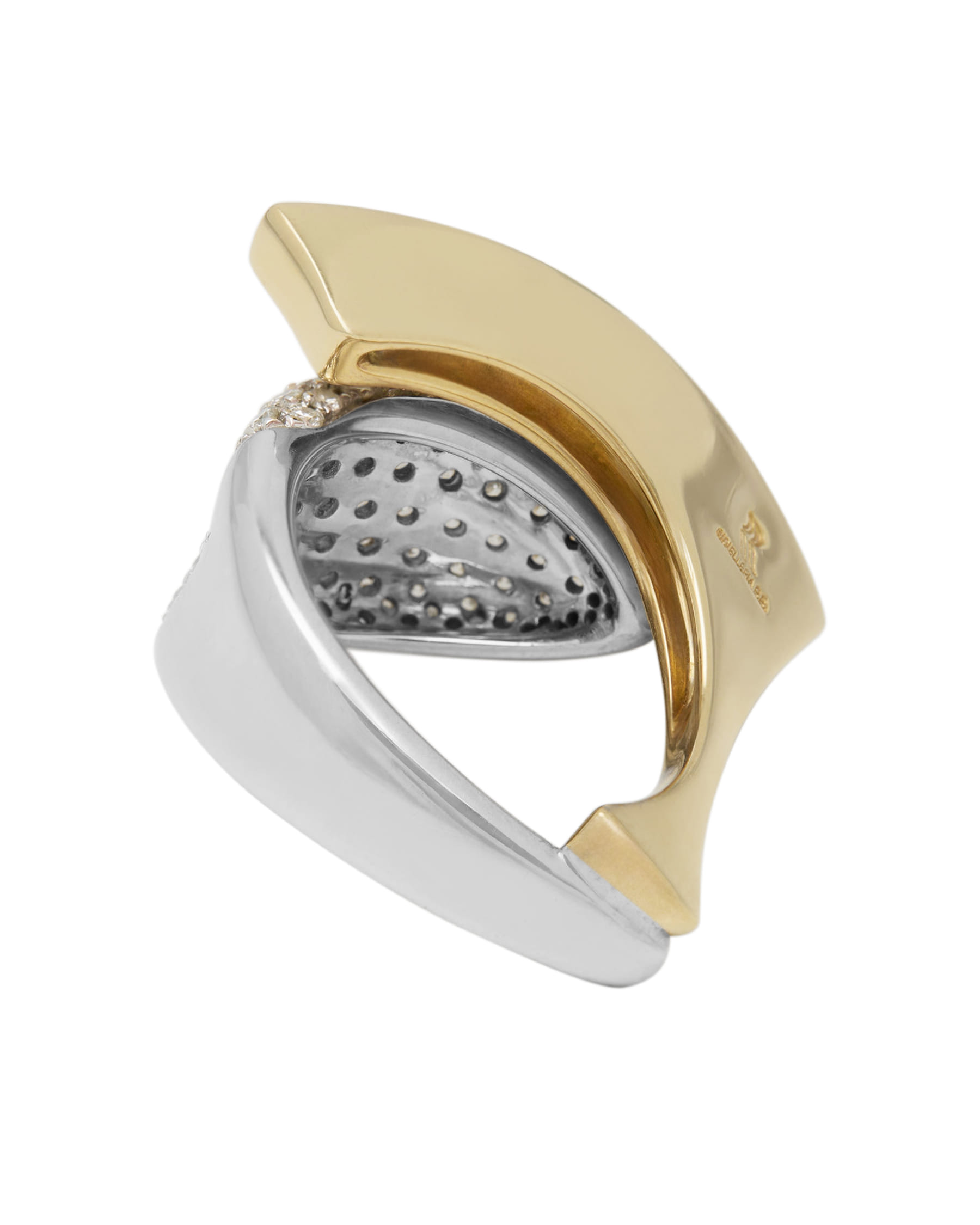 Anello fascia contrariè in oro bianco e giallo con diamanti e rubini princess-3