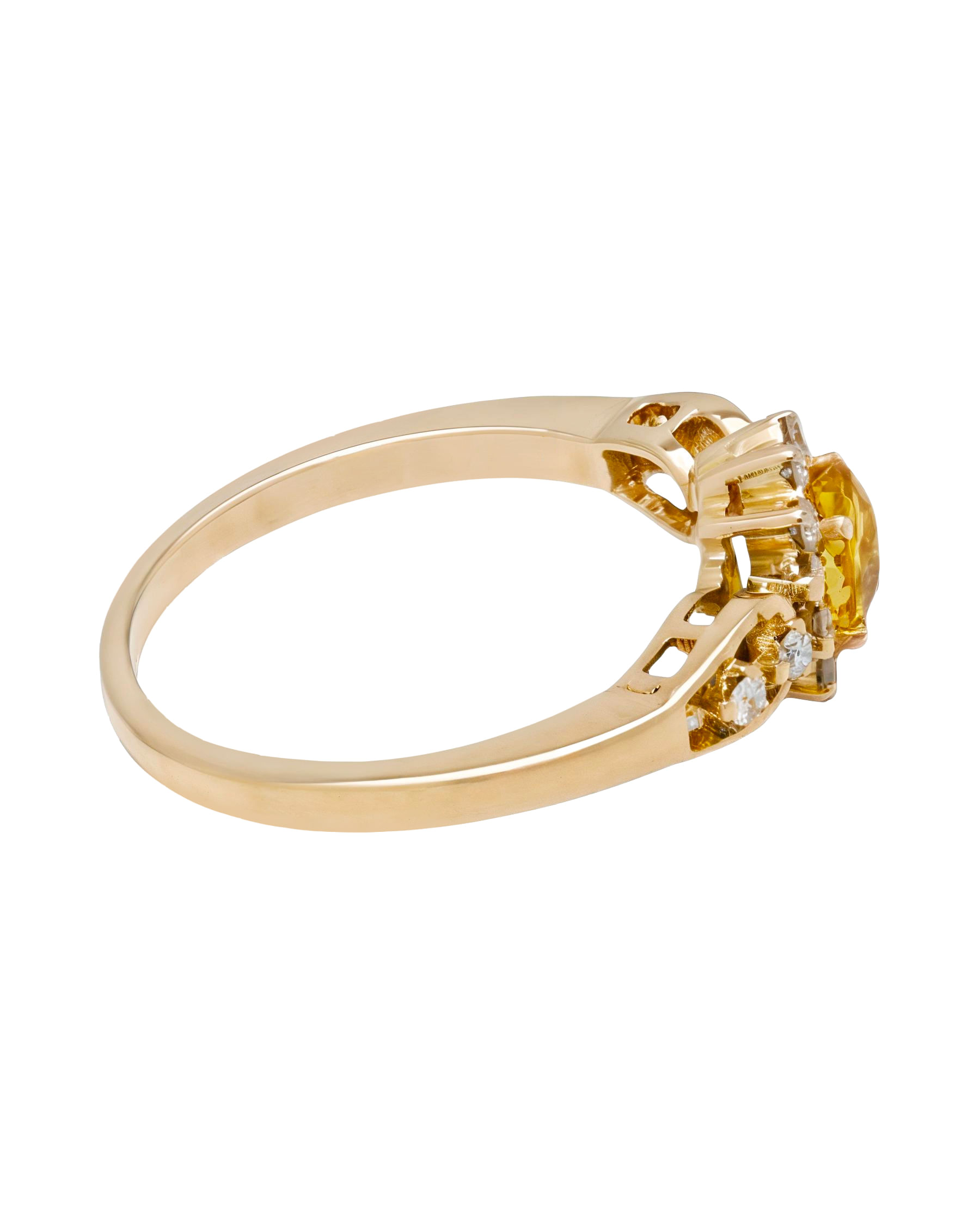 Anello fiore oro rosa 14 kt con citrino giallo e diamanti laterali-2