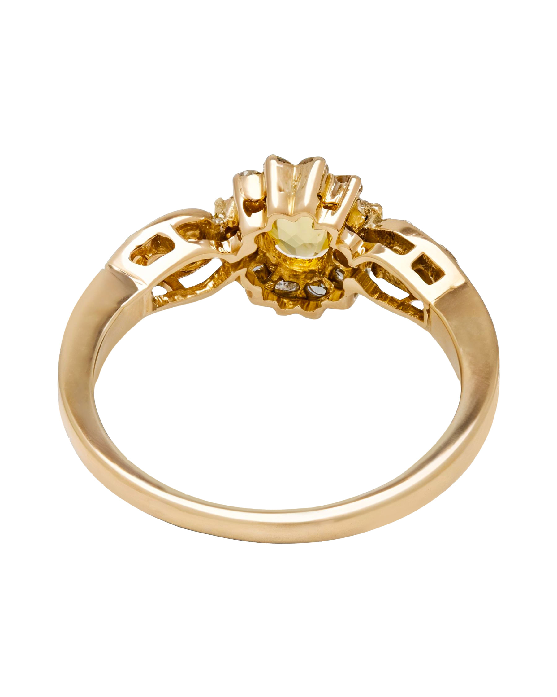 Anello fiore oro rosa 14 kt con citrino giallo e diamanti laterali-3