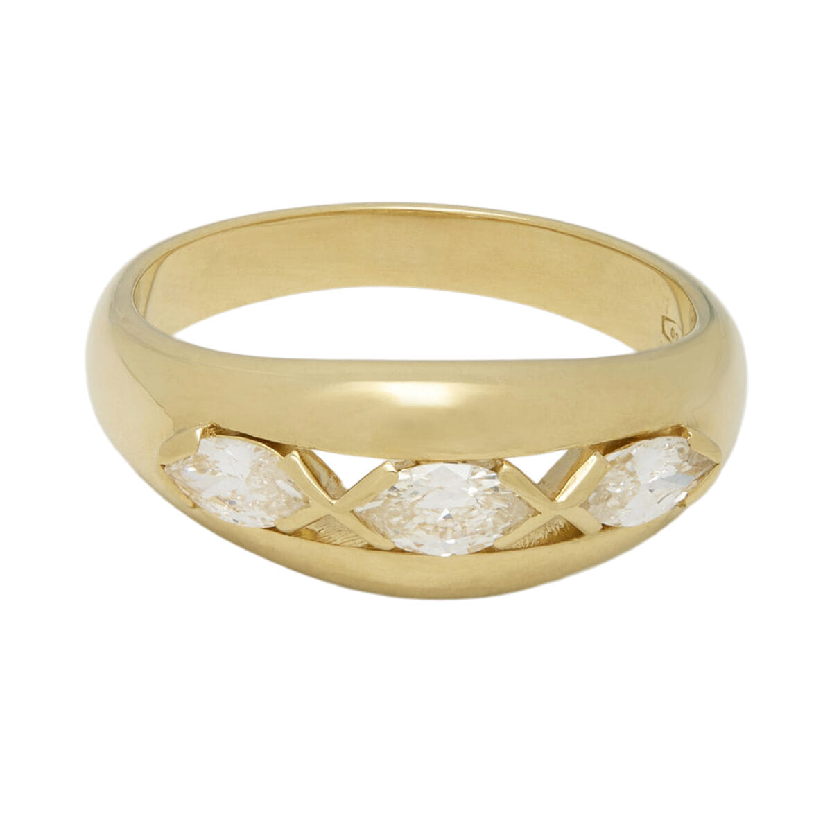 Anello trilogy a fascia in oro giallo e diamanti marquise 0,90 ct-1