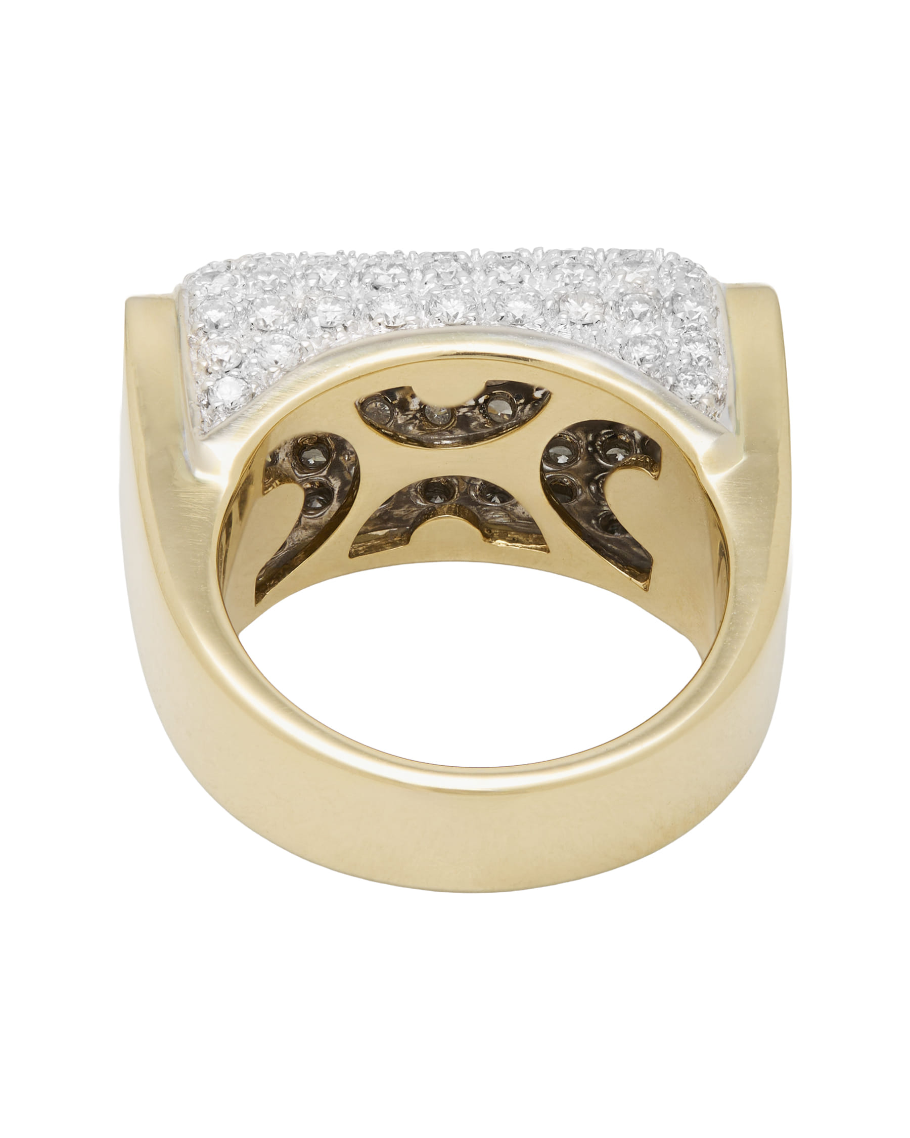 Anello ponte in oro giallo e bianco con pavé di diamanti-3