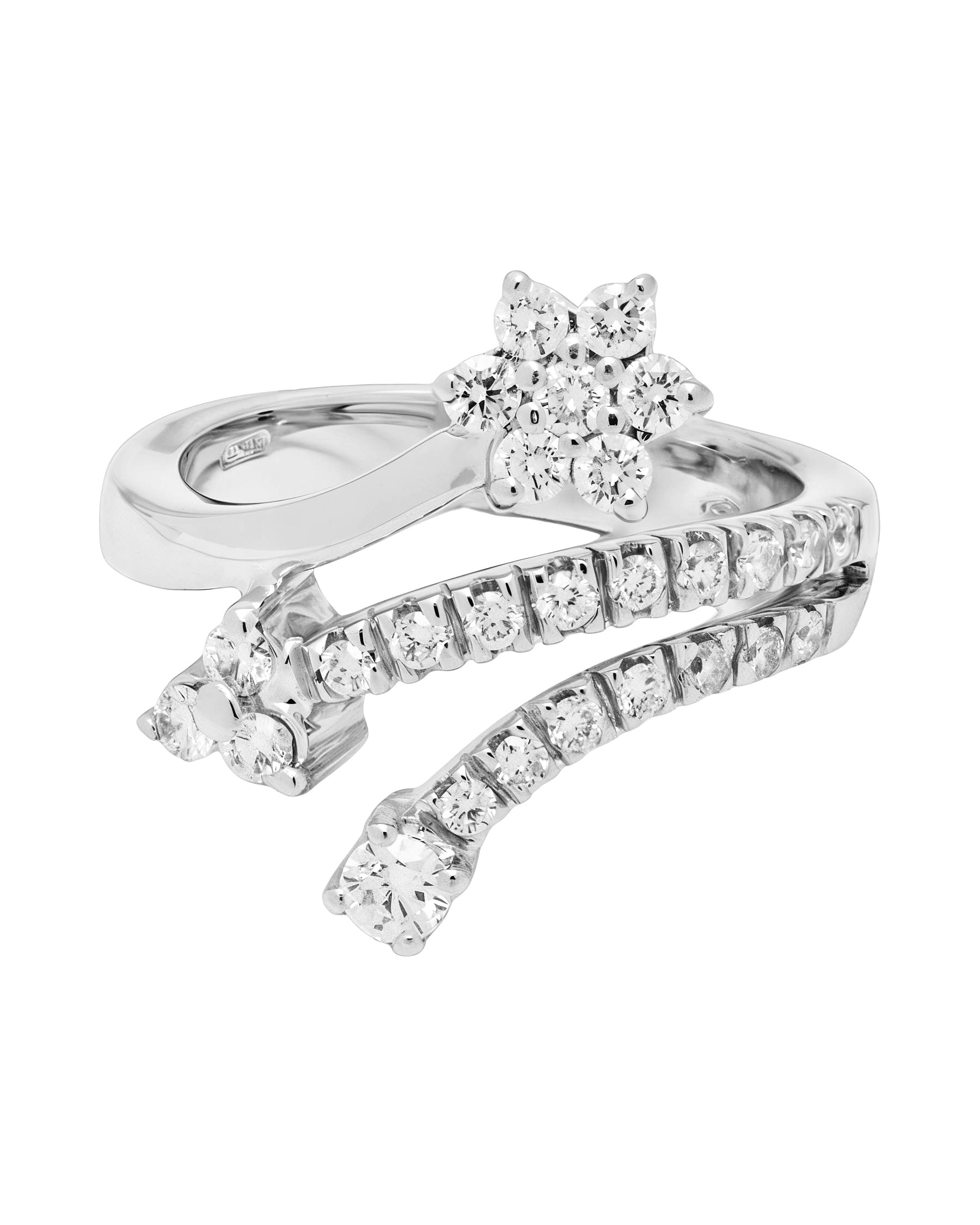 Anello nardelli contrarie fiore in oro bianco con diamanti