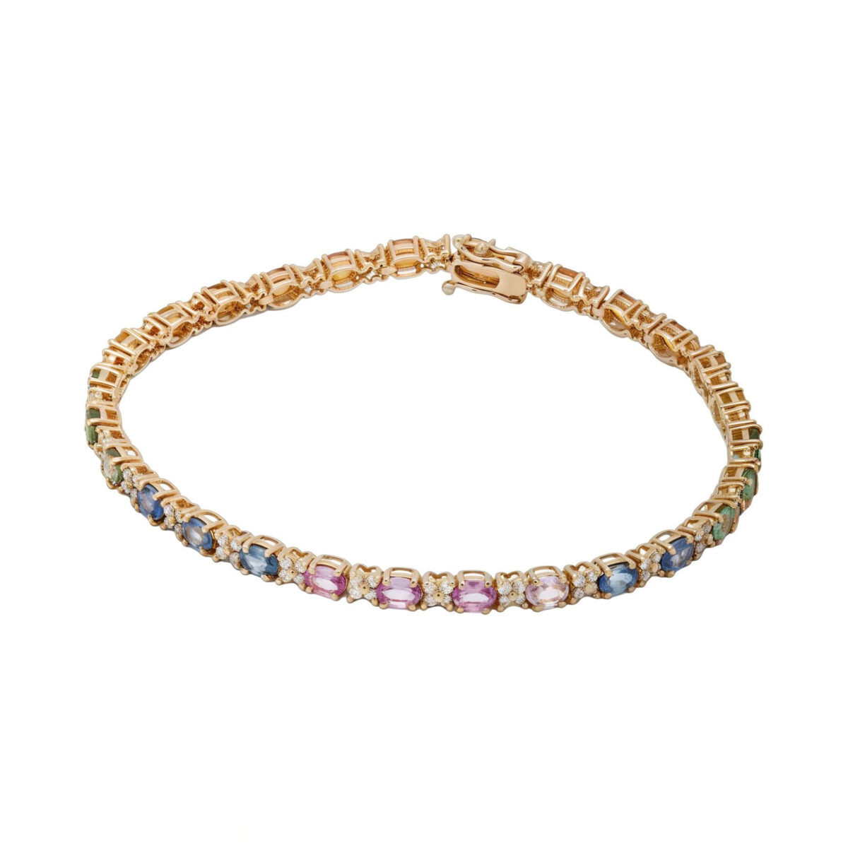 Bracciale tennis in oro rosa con zaffiri multicolor e diamanti-1