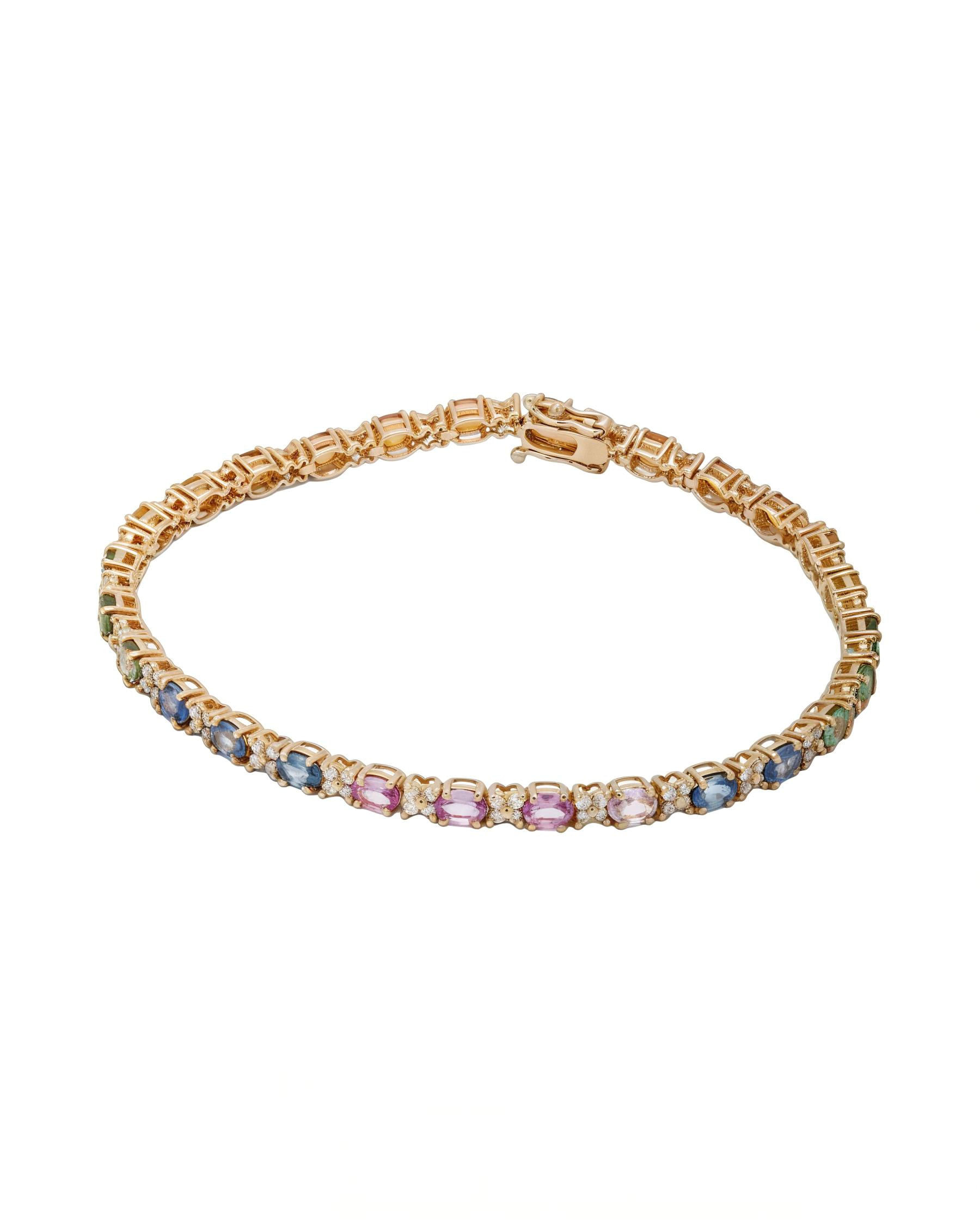 Bracciale tennis in oro rosa con zaffiri multicolor e diamanti-1