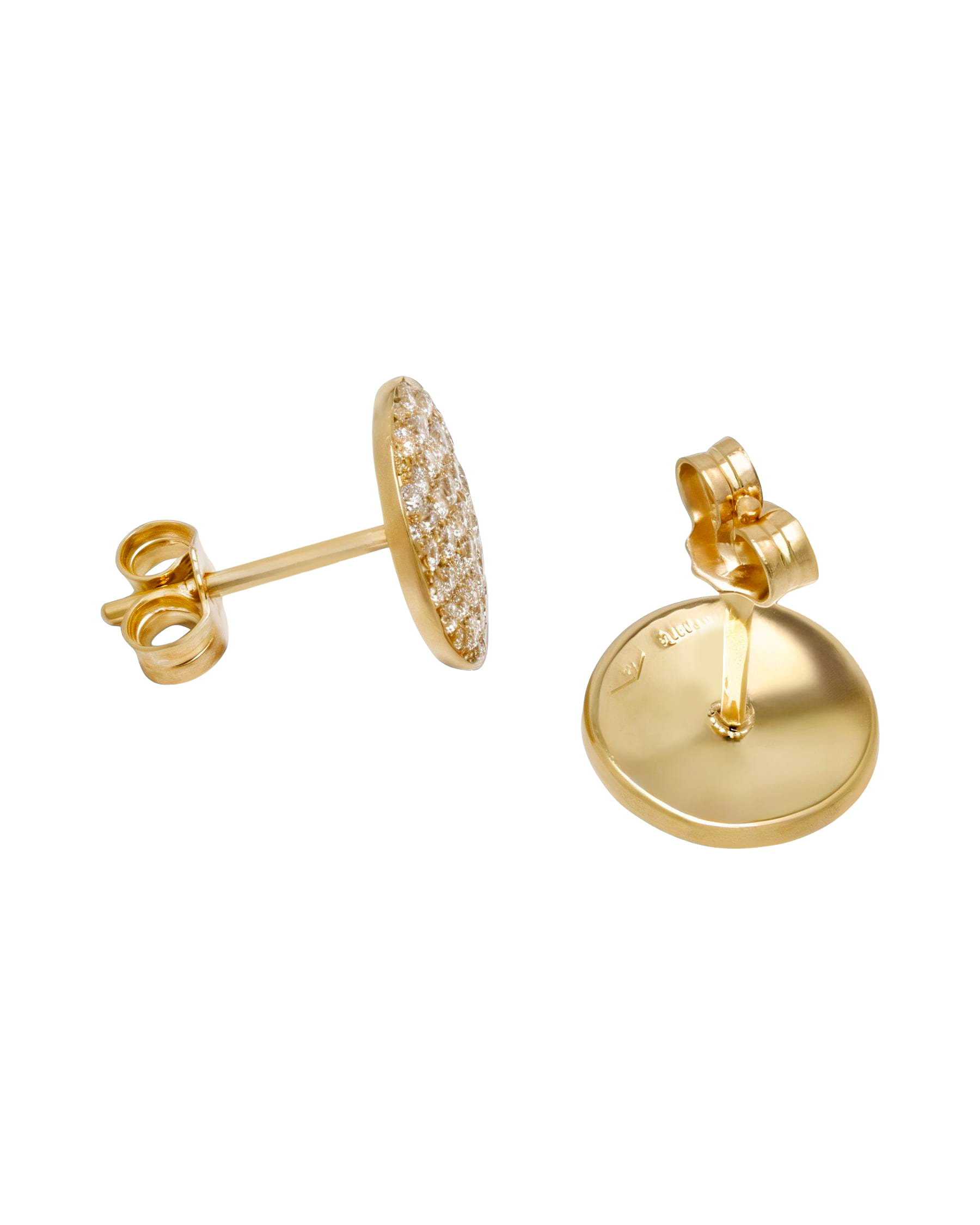 Orecchini bottone in oro giallo e pavè di diamanti-2