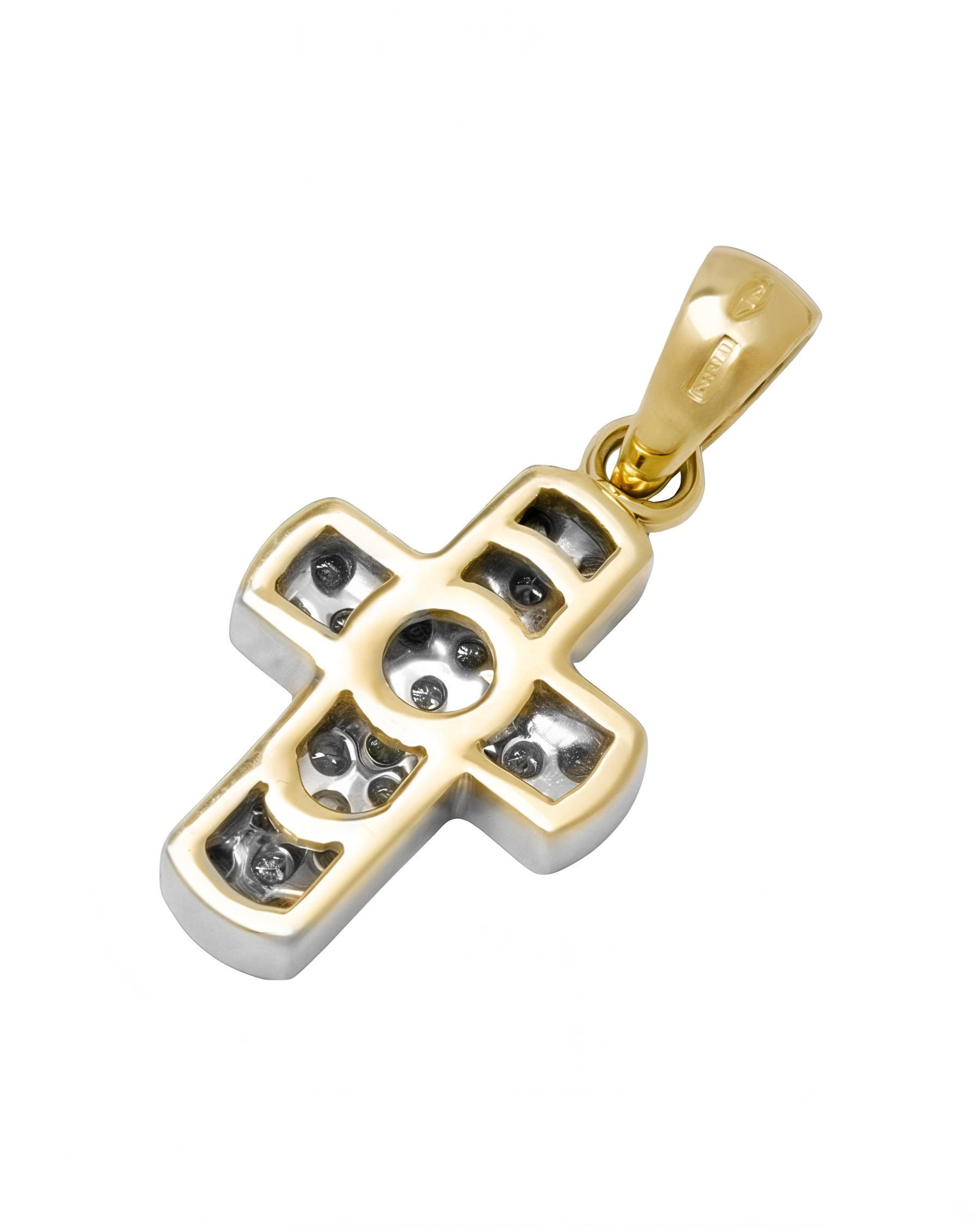Ciondolo croce oro bianco e giallo con diamanti ricondizionato a