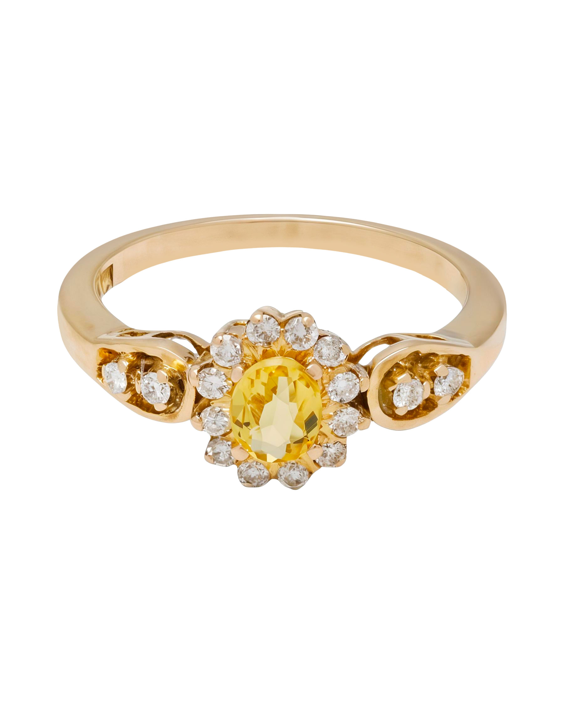 Anello fiore oro rosa 14 kt con citrino giallo e diamanti laterali-1