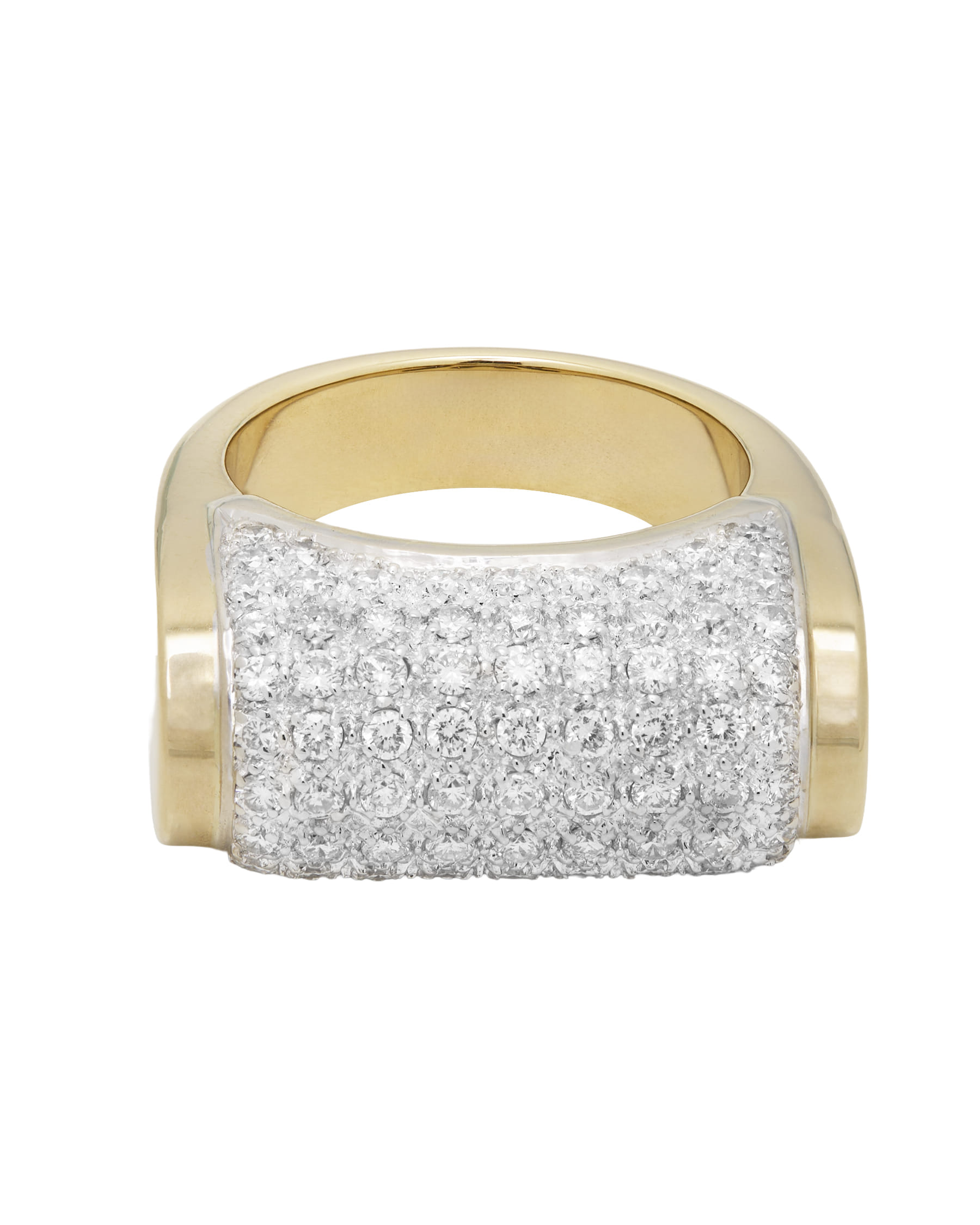 Anello ponte in oro giallo e bianco con pavé di diamanti-1