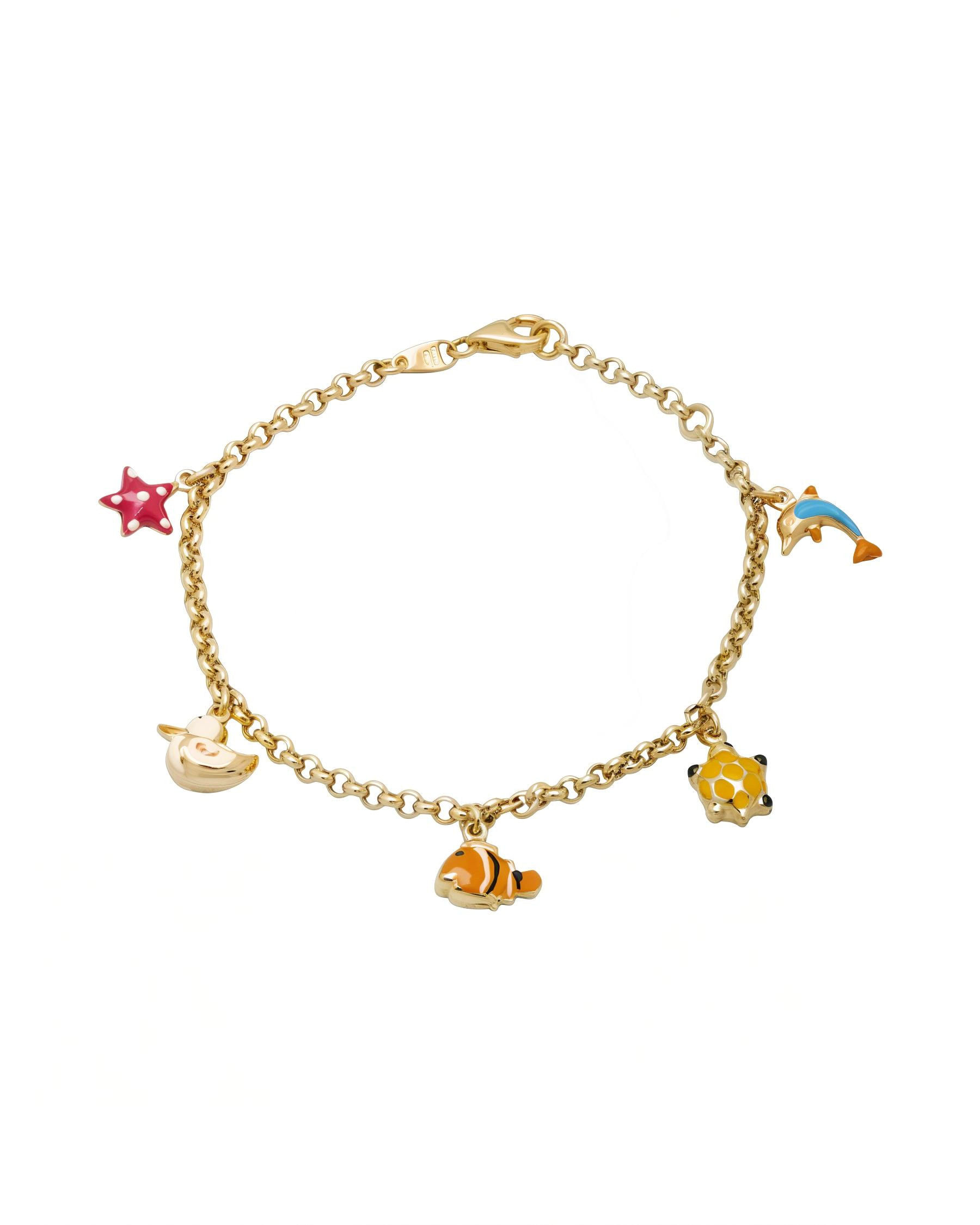 Bracciale in oro giallo 18 kt con ciondoli mare e smalto
