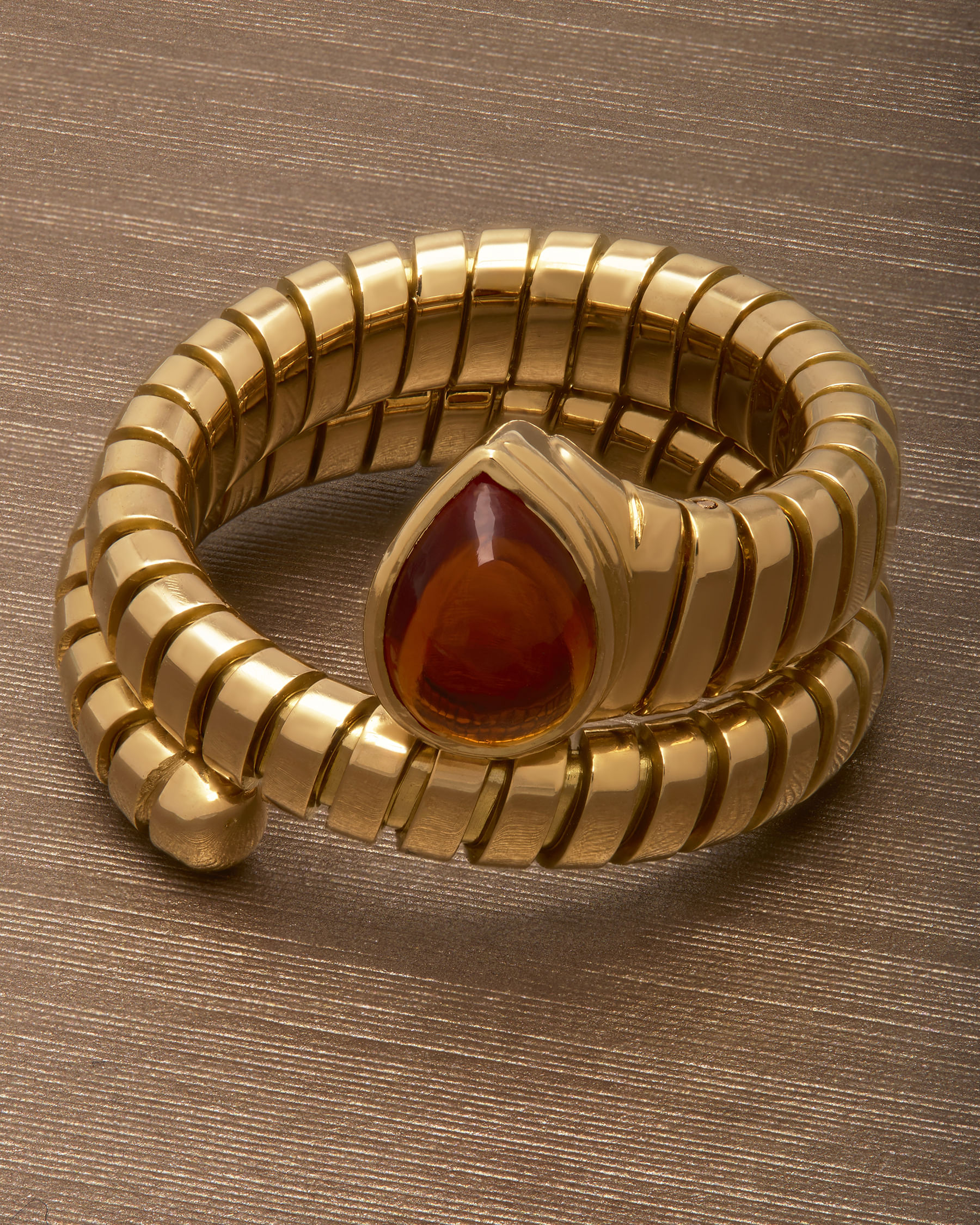 Anello bulgari tubogas serpente in oro giallo e topazio cabochon-6