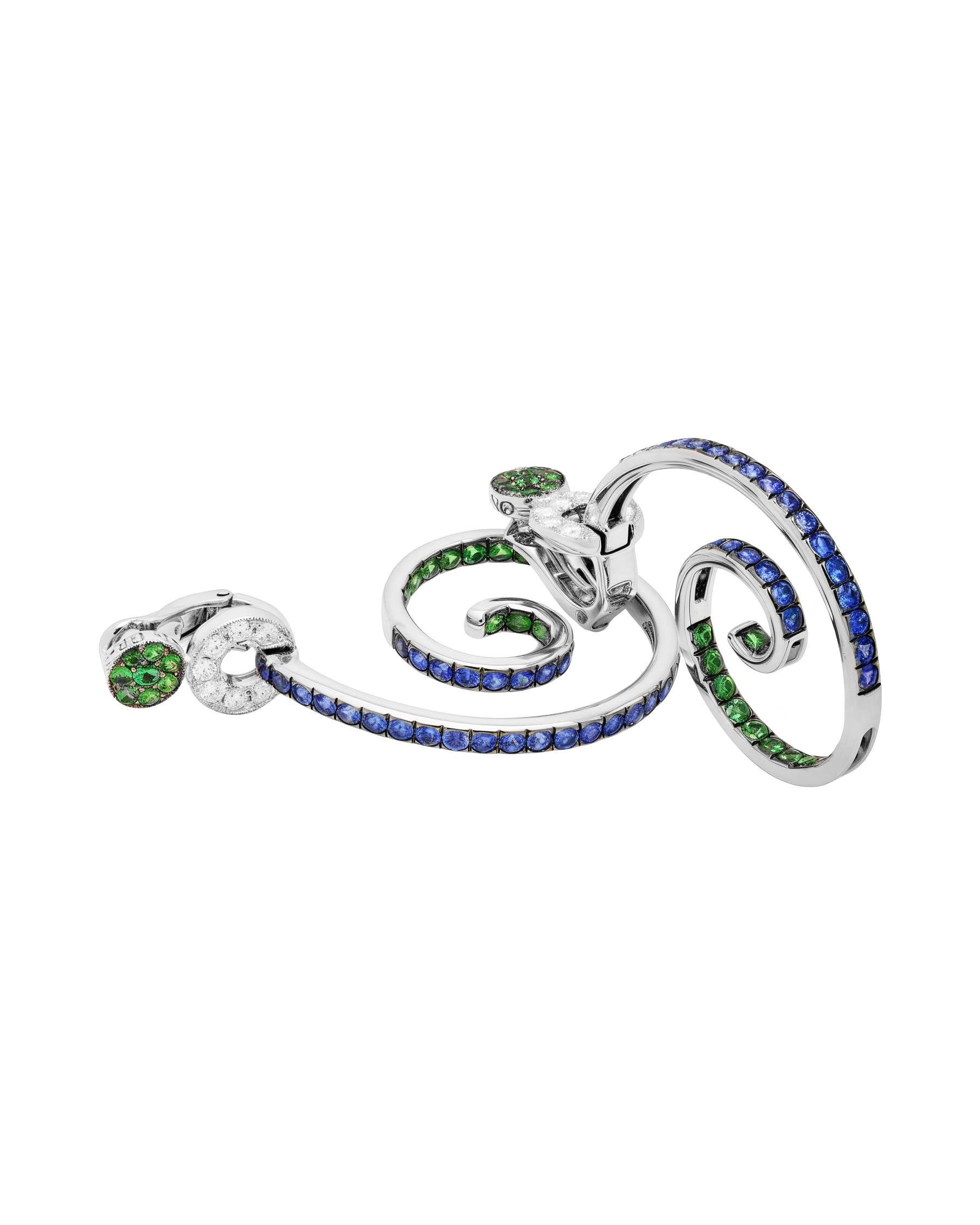 Orecchini de grisogono allegra in oro bianco con zaffiri tsavoriti e diamanti-1