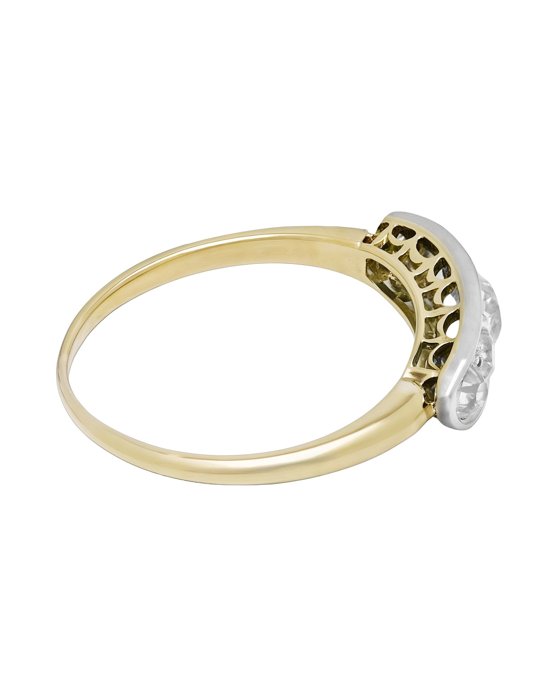 Anello veretta in oro giallo e bianco con 5 diamanti taglio antico-2