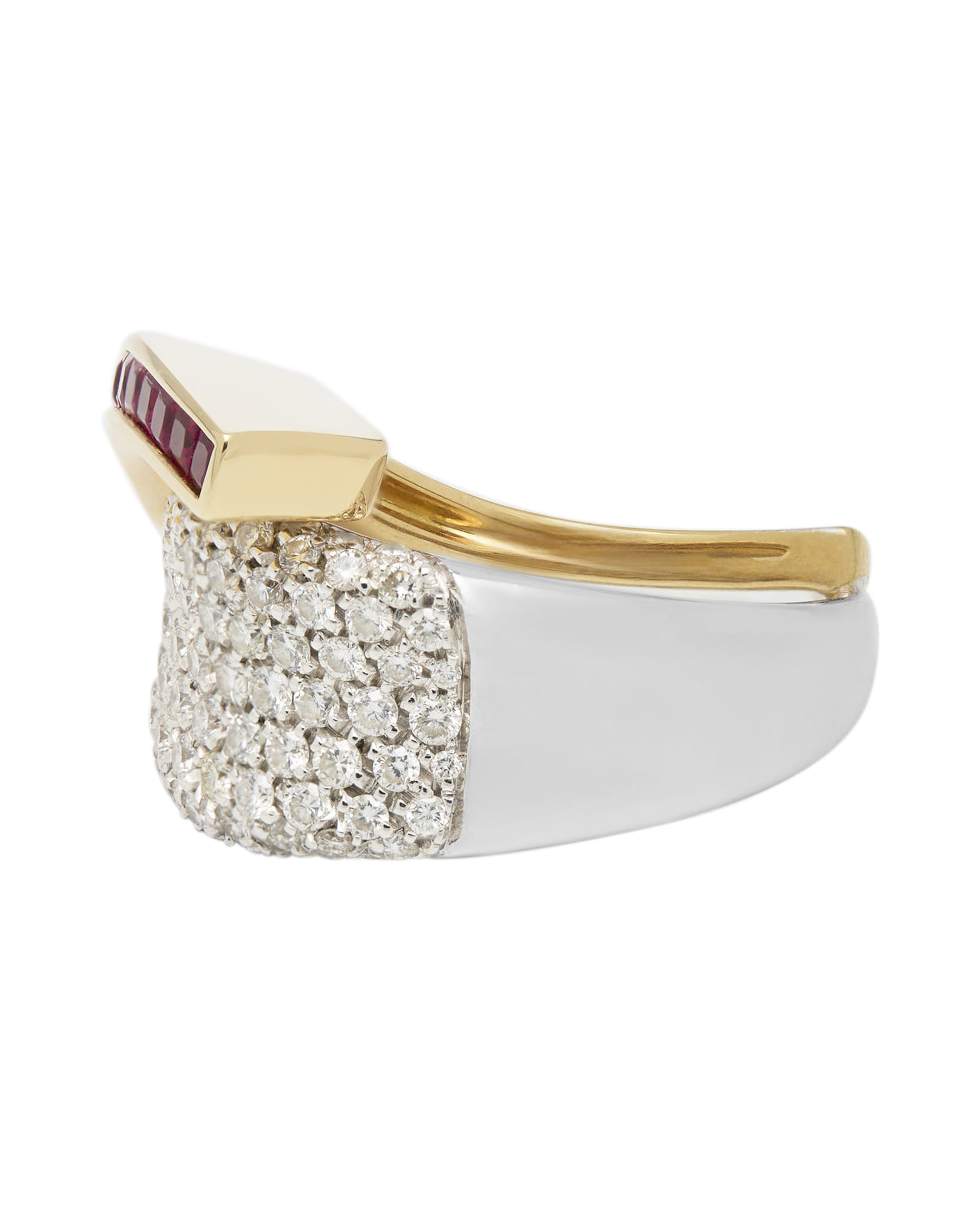 Anello fascia contrariè in oro bianco e giallo con diamanti e rubini princess-2