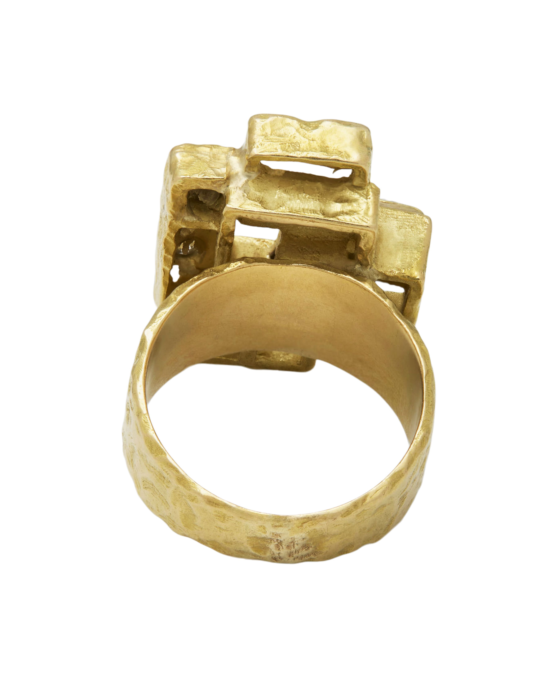 Anello geometrico artistico in oro giallo lavorato con diamanti taglio antico-3