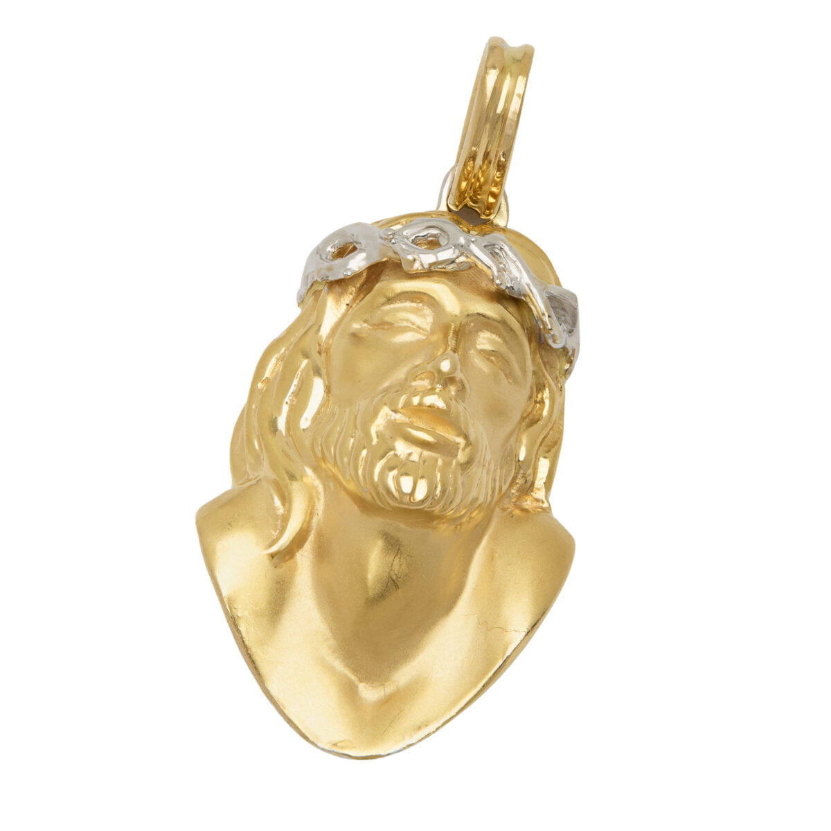 Ciondolo volto cristo tridimensionale in oro giallo e bianco-1