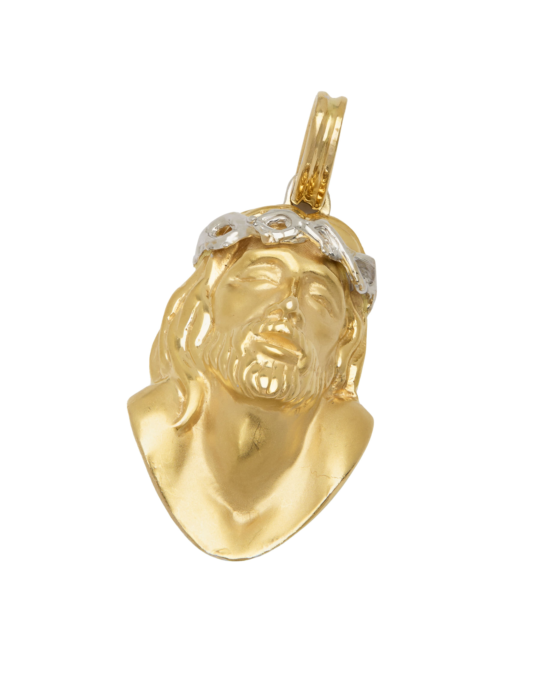 Ciondolo volto cristo tridimensionale in oro giallo e bianco-1