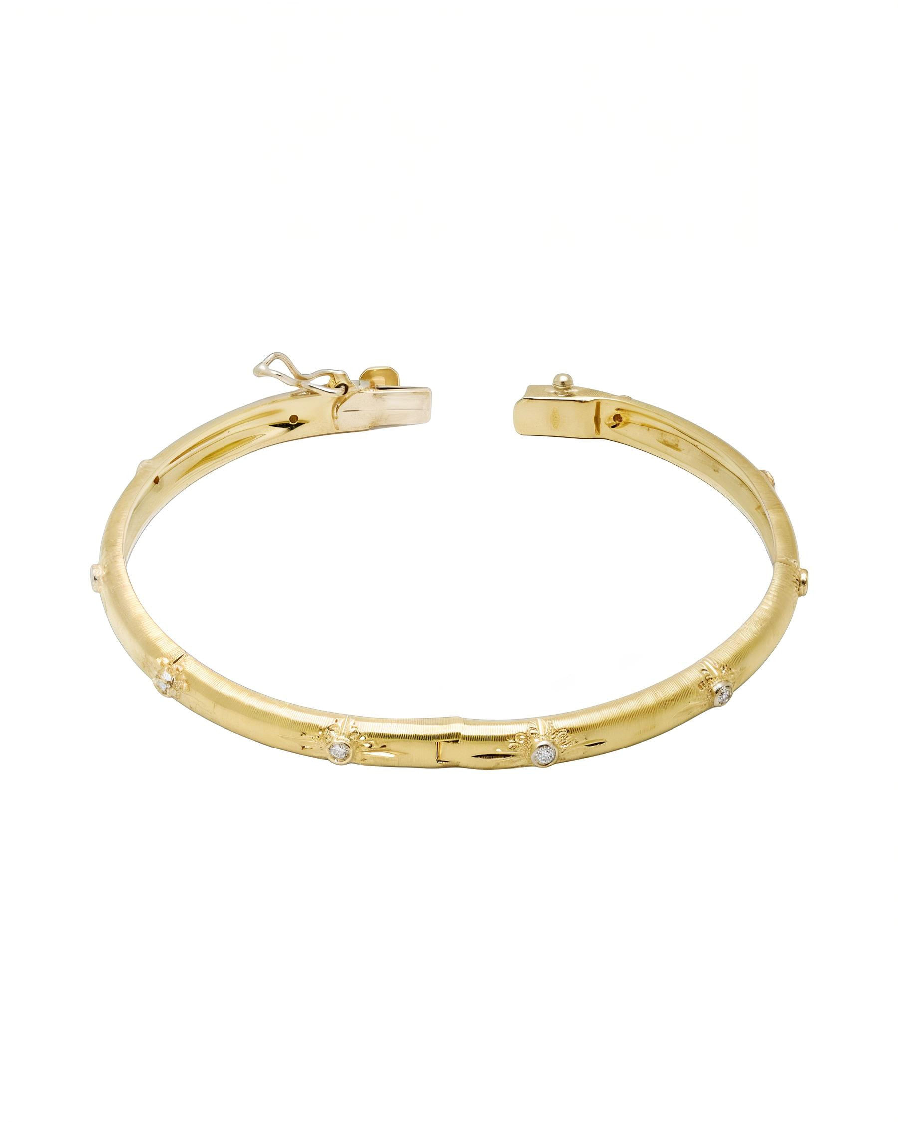 Bracciale rigido in oro giallo con lavorazione fiorentina e diamanti-2