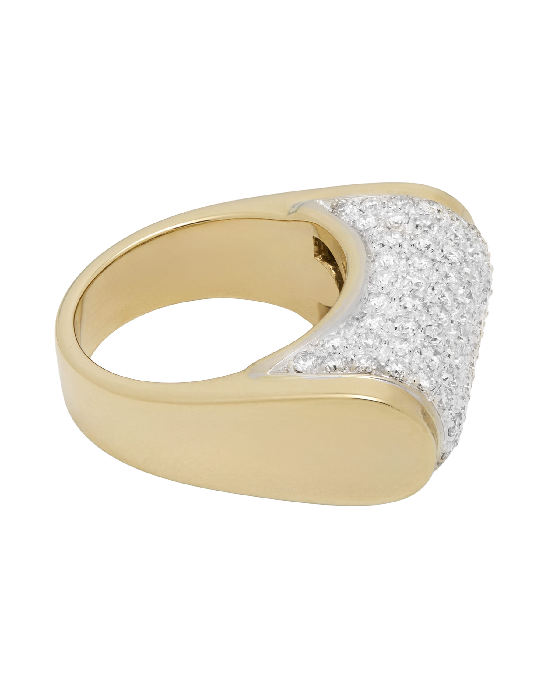 Anello ponte in oro giallo e bianco con pavé di diamanti-2