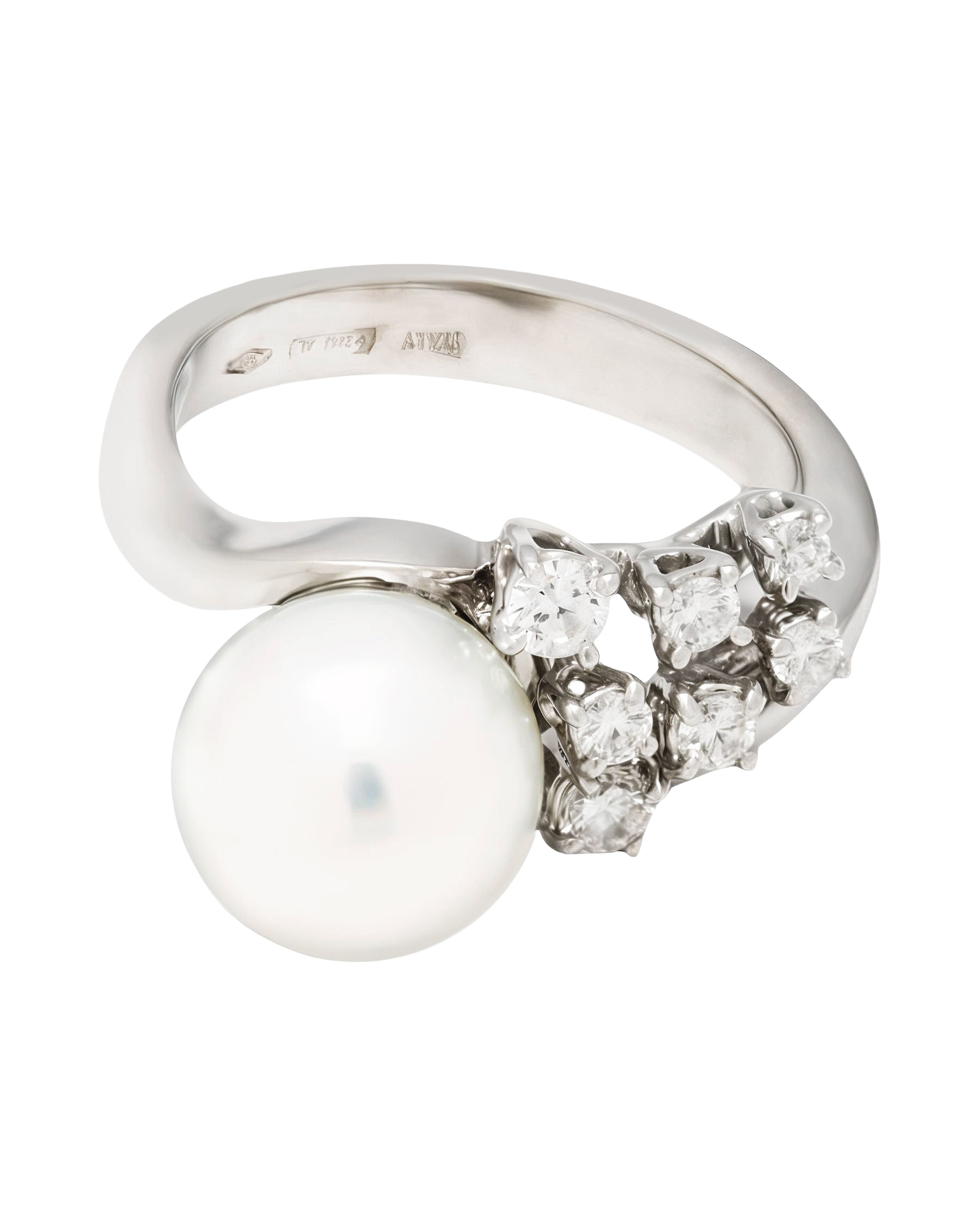 Anello golay in oro bianco con perla e diamanti-1