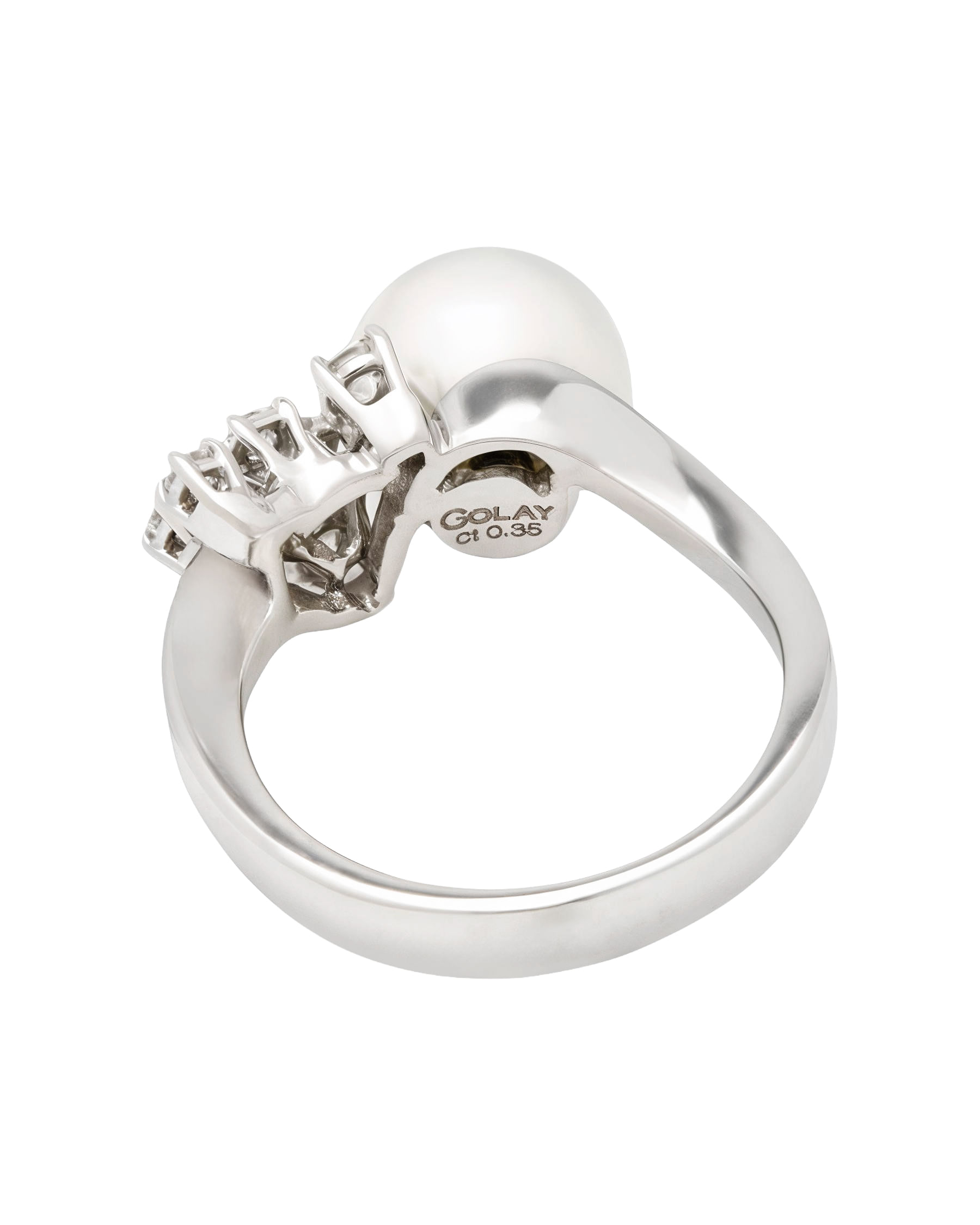 Anello golay in oro bianco con perla e diamanti-3