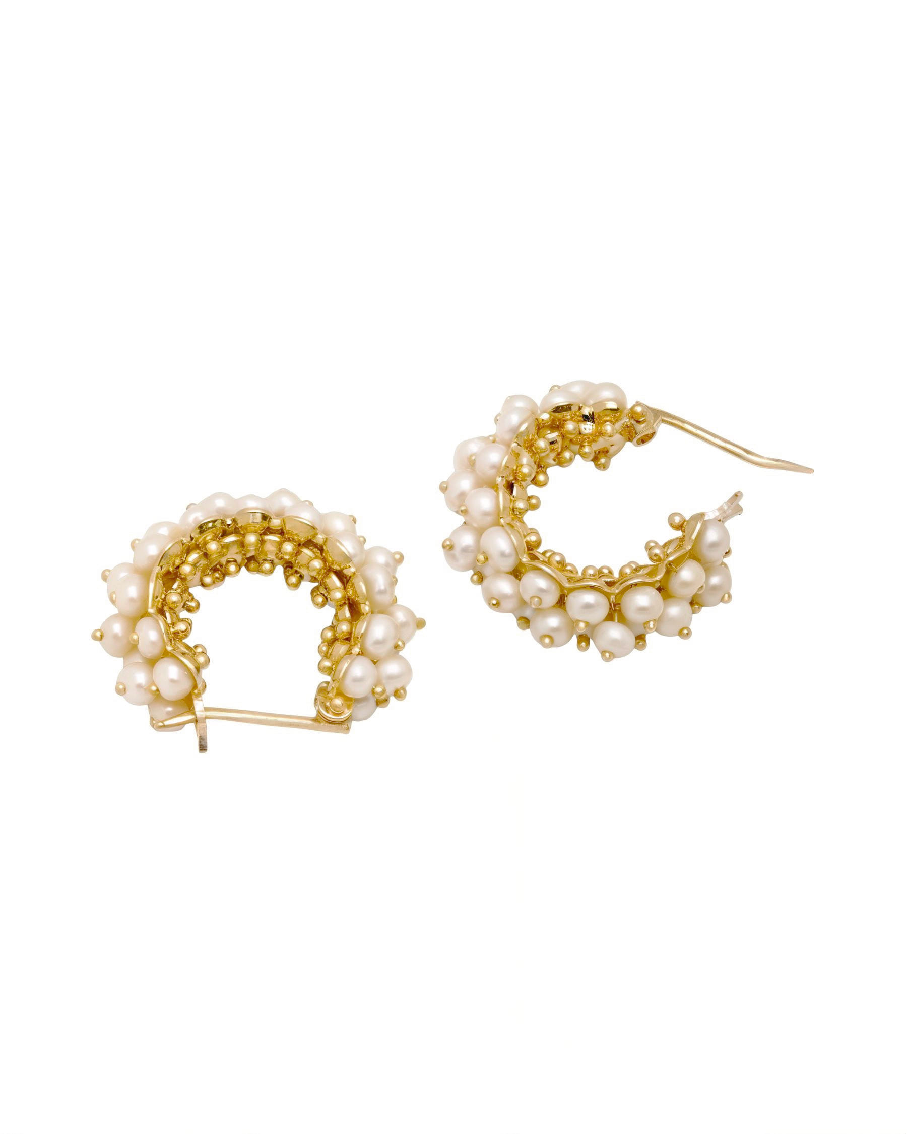 Orecchini semicerchio in oro giallo 18 kt con perle 3 mm-2