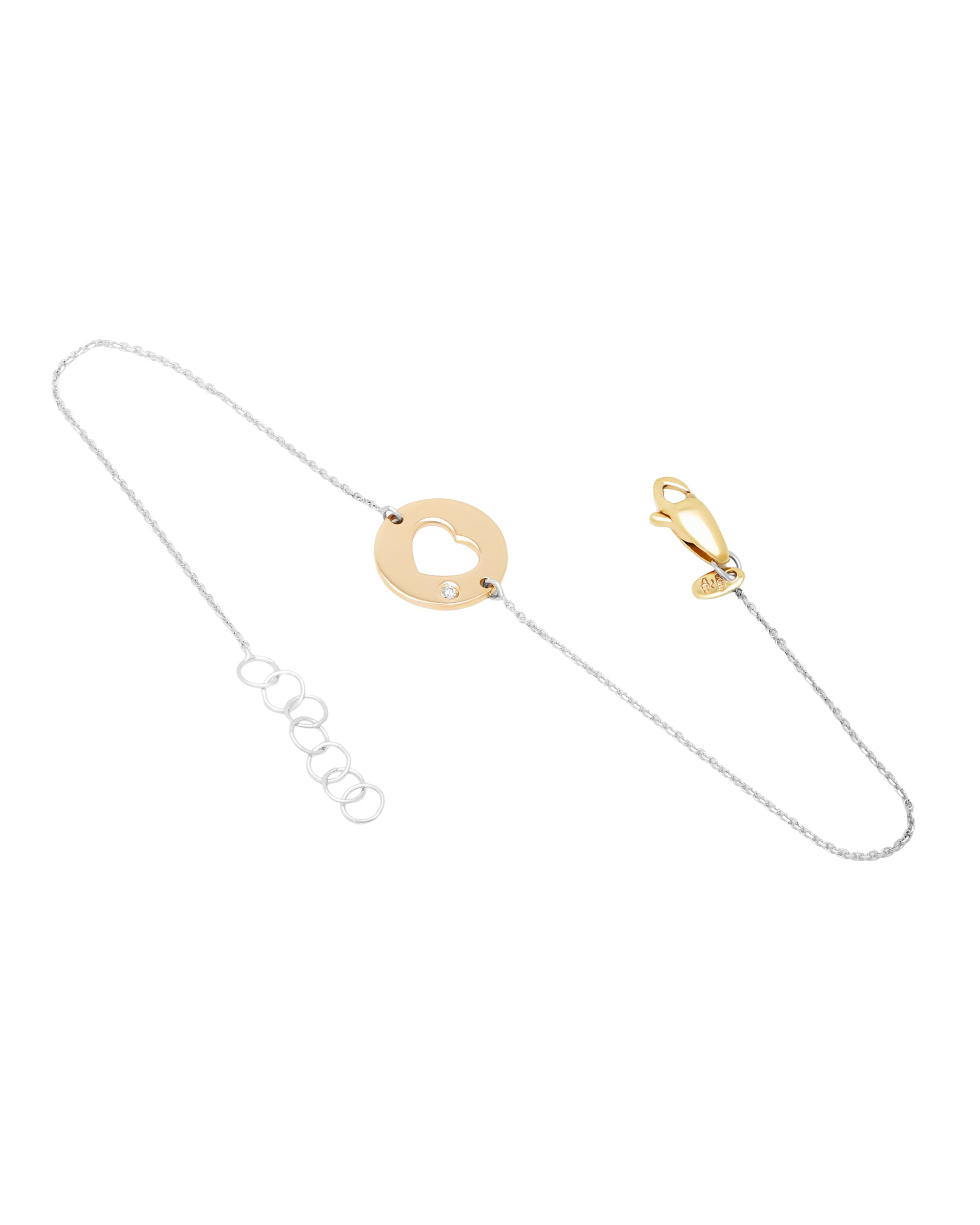 Bracciale con cuore traforato oro rosa, bianco e giallo con diamantino-2