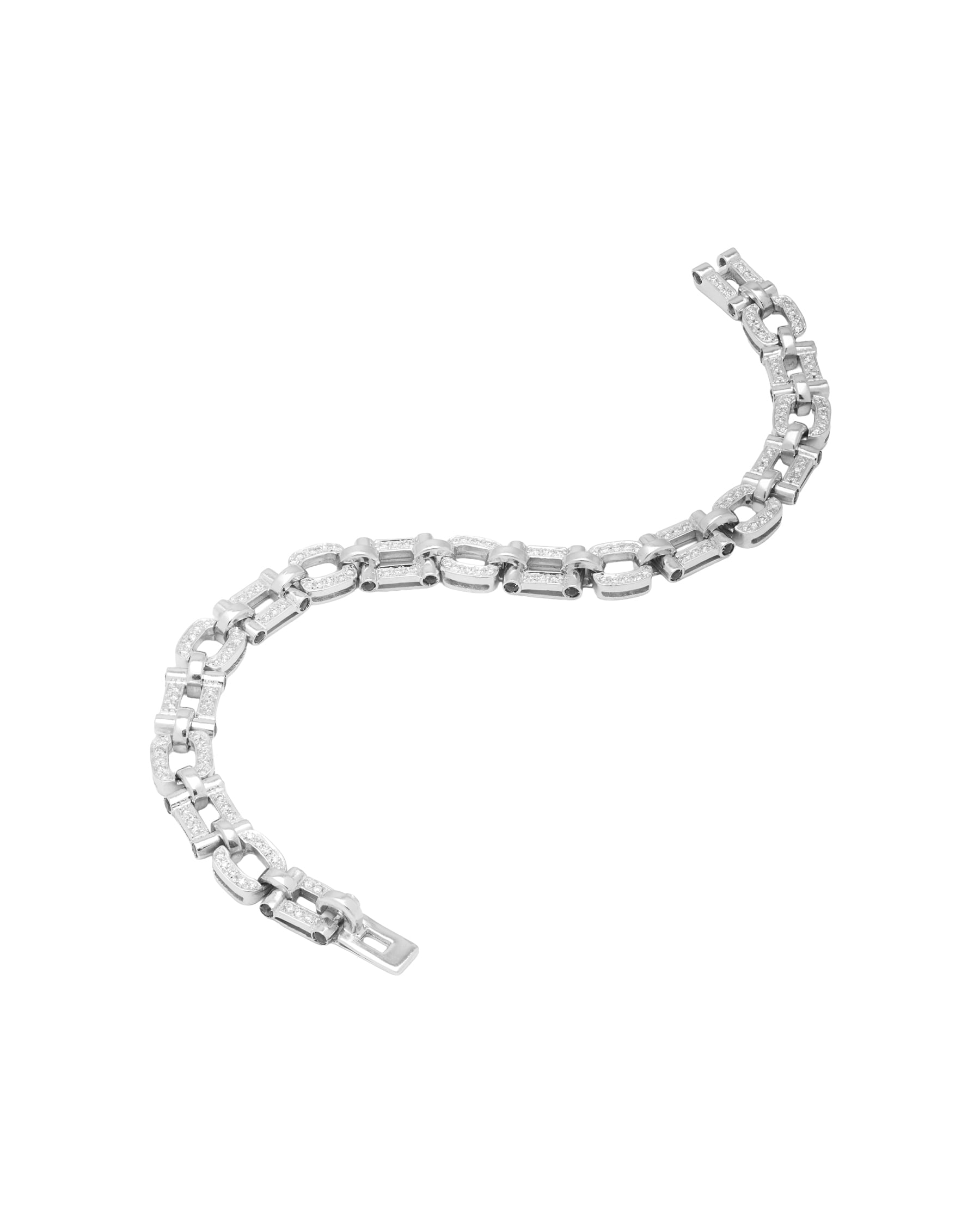 Bracciale recarlo con elementi geometrici in oro bianco con diamanti e zaffiri laterali-2