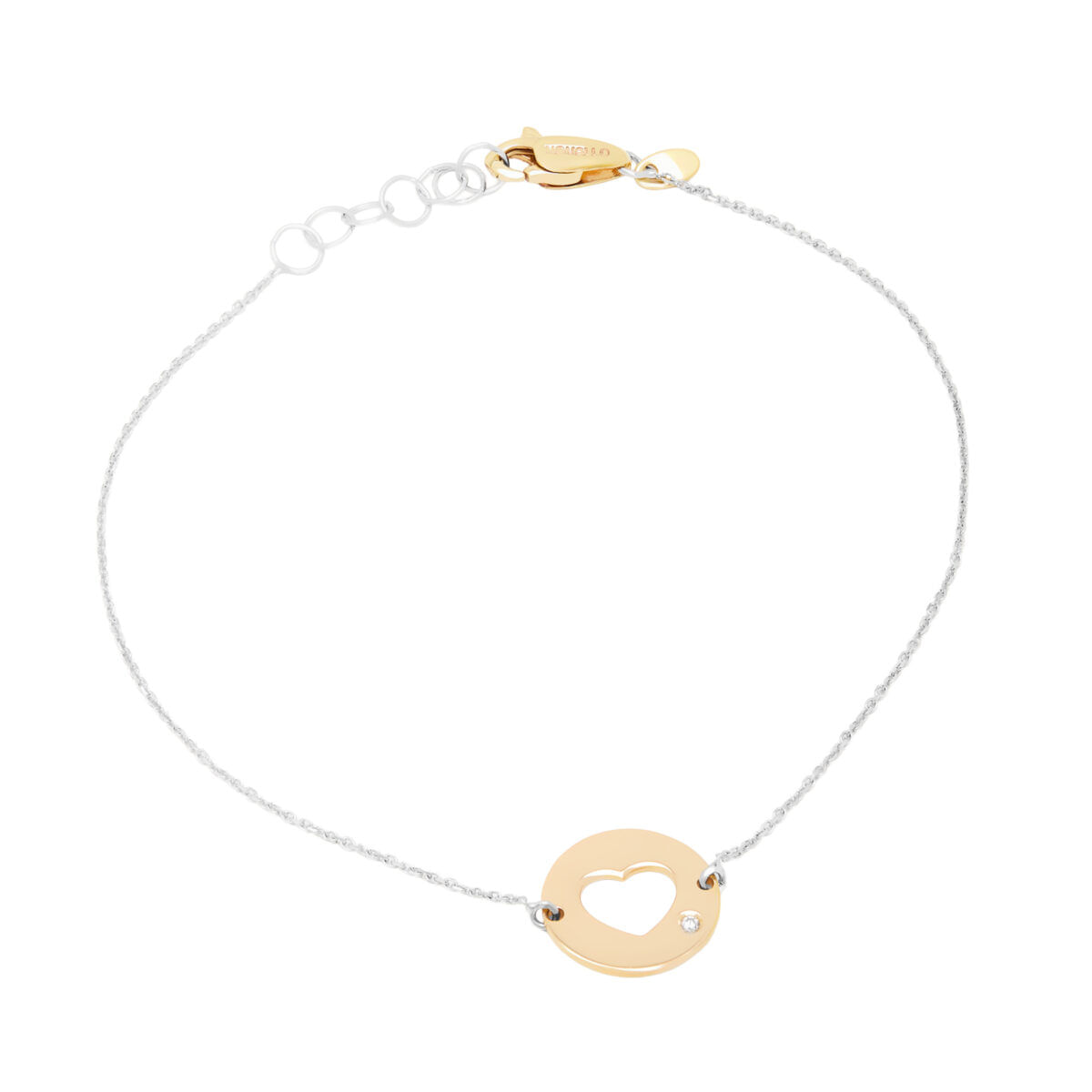 Bracciale con cuore traforato oro rosa, bianco e giallo con diamantino-1