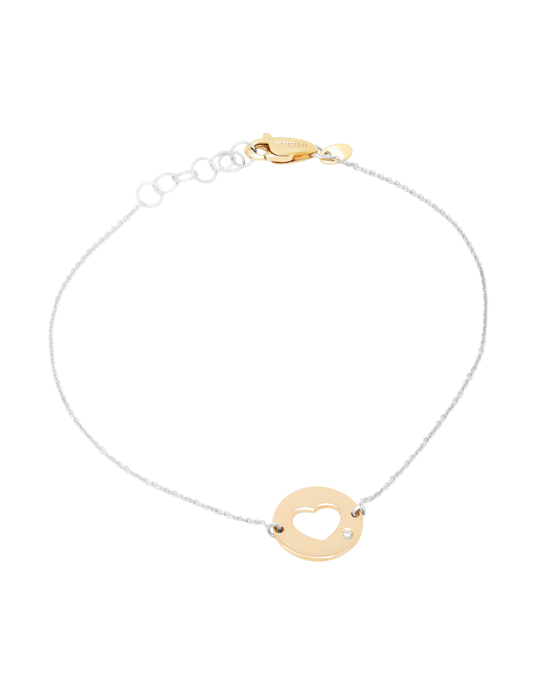 Bracciale con cuore traforato oro rosa, bianco e giallo con diamantino-1