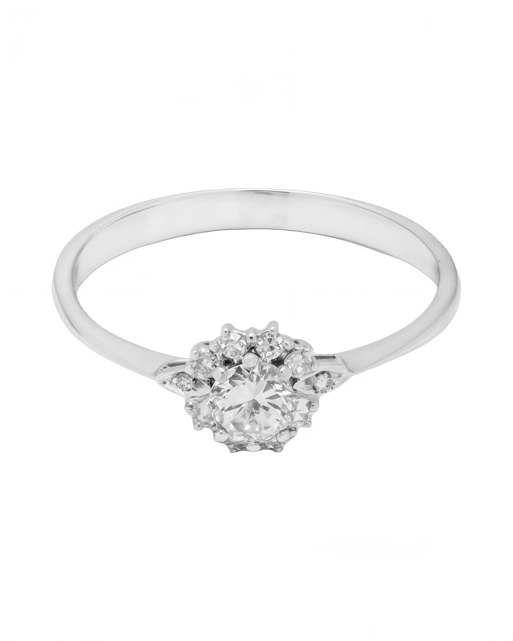 Anello solitario fiore in oro bianco con diamante centrale 0,30 ct-1