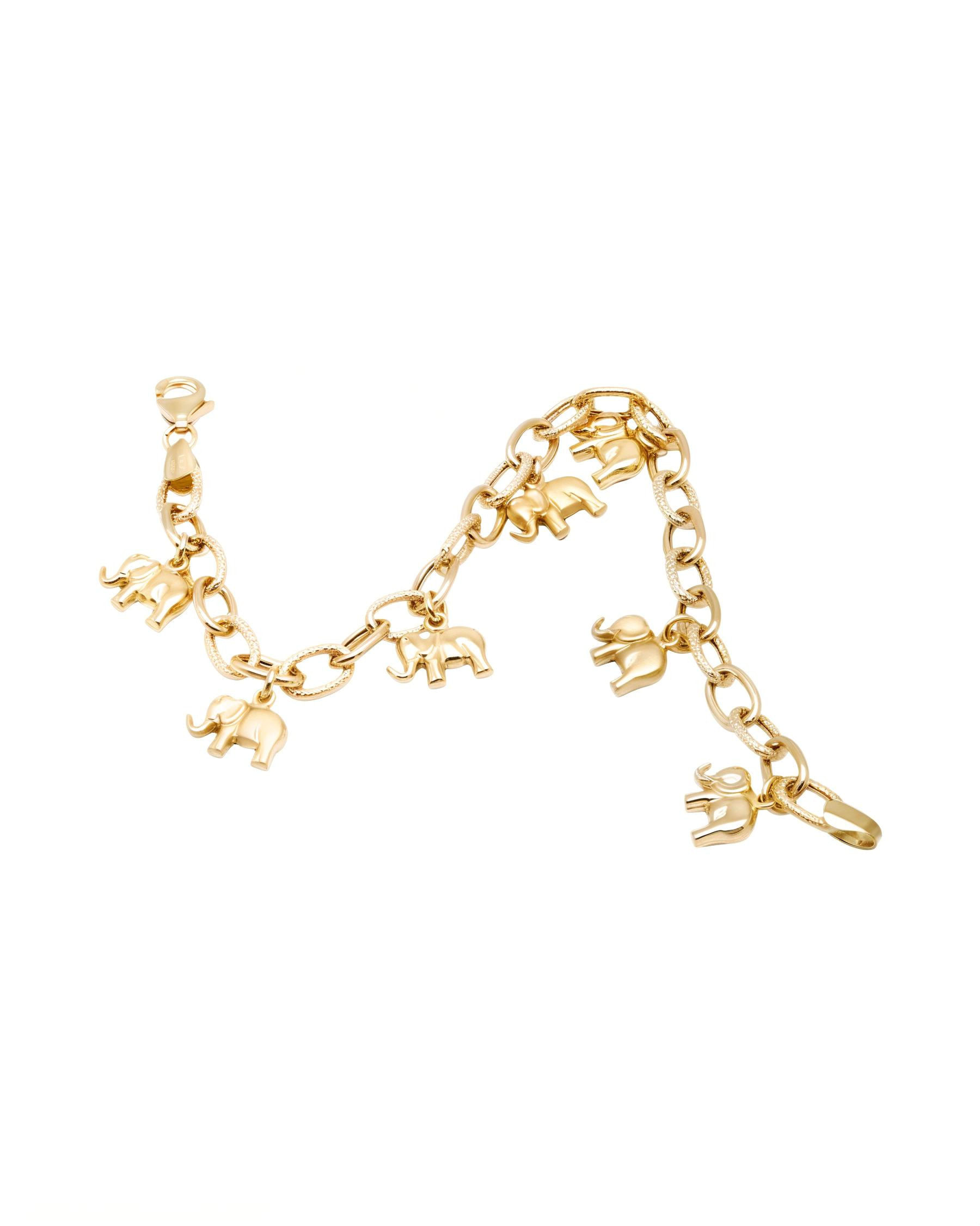 Bracciale con ciondoli elephant oro giallo lucido e satinato-2