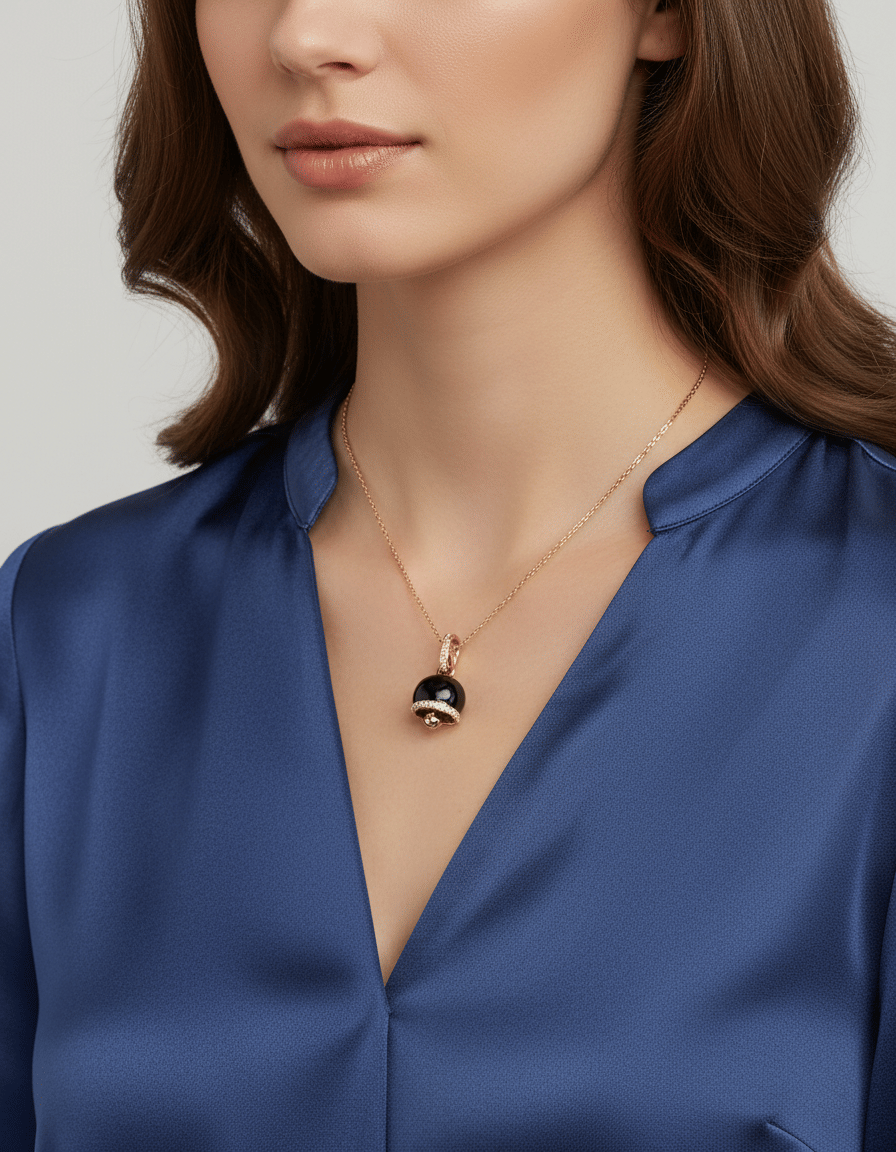 Ciondolo campanella oro rosa con smalto nero e diamanti-3