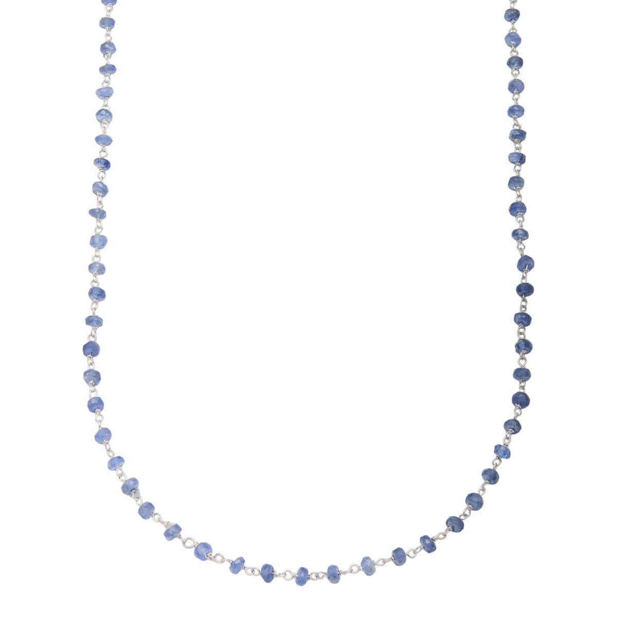 Collana in oro bianco maglia rosario con zaffiri grezzi-1