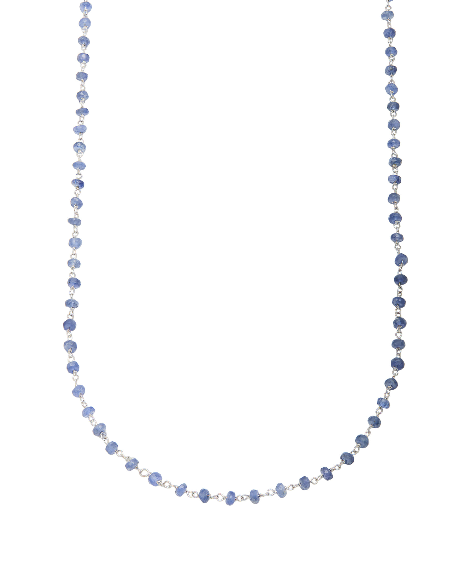 Collana in oro bianco maglia rosario con zaffiri grezzi-1