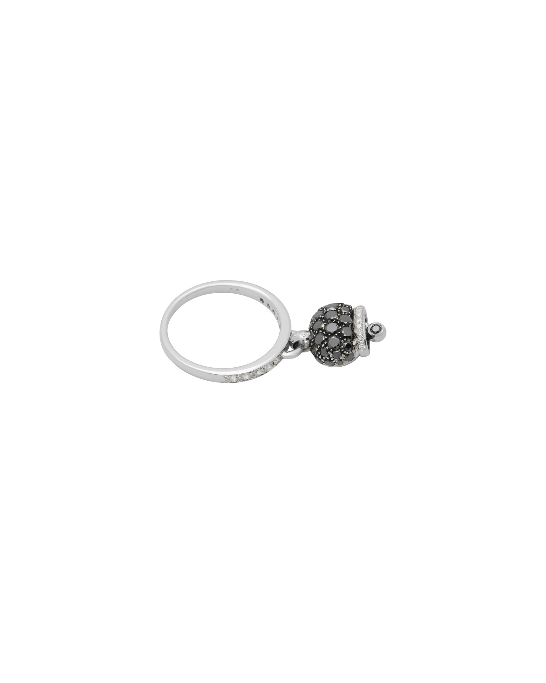 Anello chantecler campanella piccolo in oro bianco 18kt, diamanti e pavé di diamanti neri-2