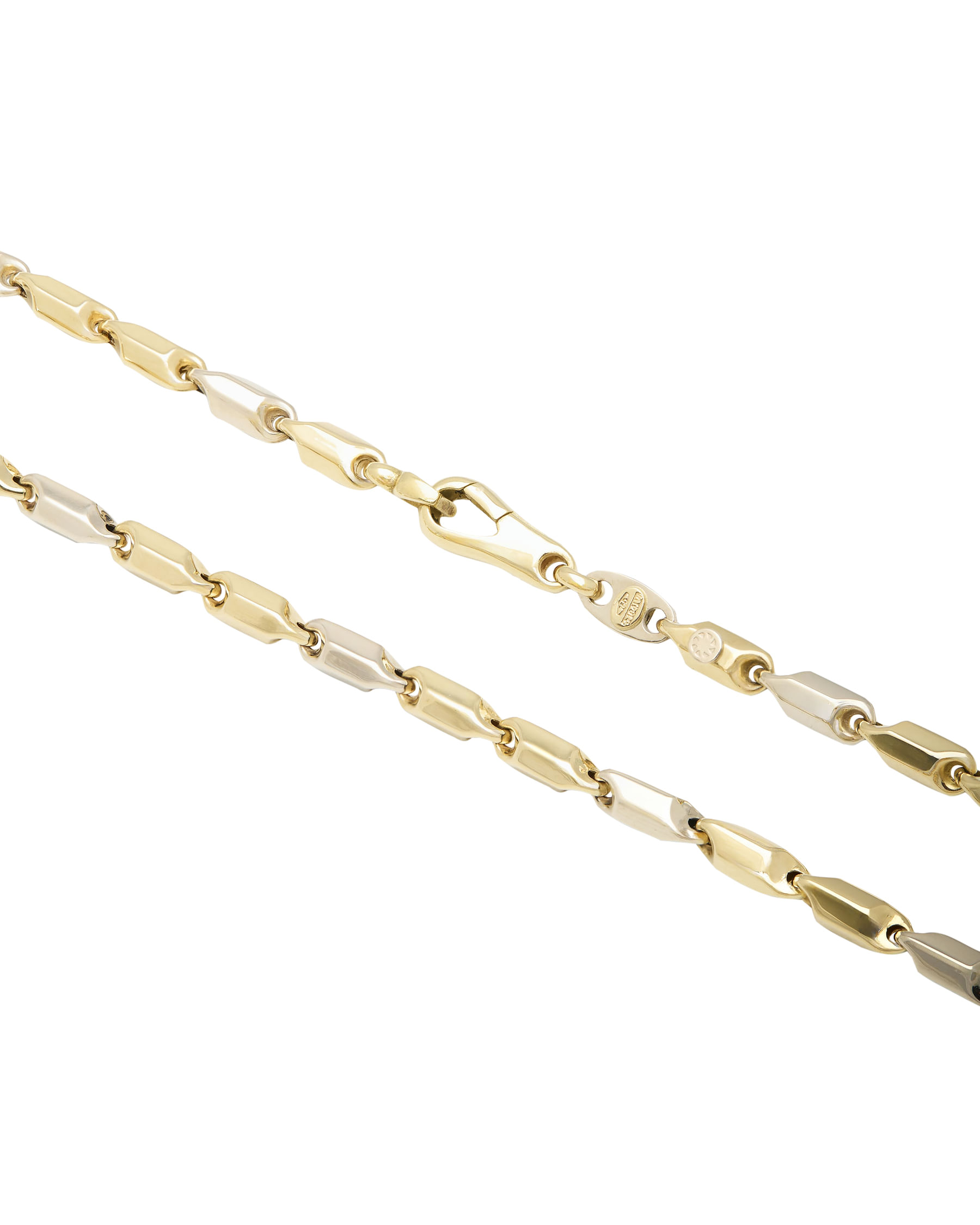 Collana maglia chicchi di riso grande in oro giallo e bianco-2