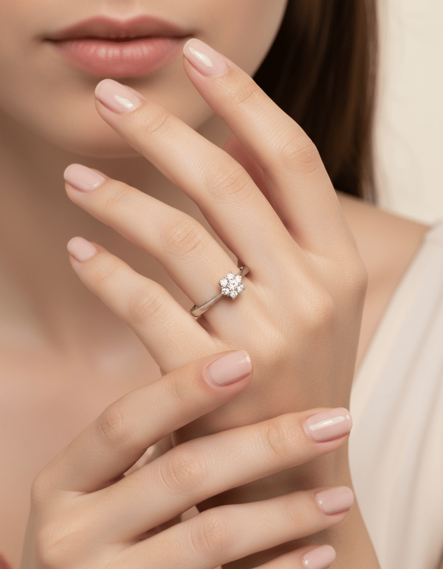 Anello fiore in oro bianco con diamanti-4